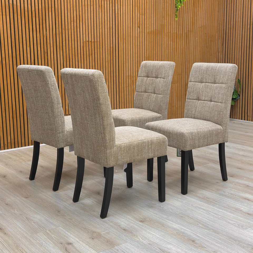 ‘Akita’ Oatmeal Waffle Tweed Fabric Fixed Dining Chair - Set of 4 - Image 3