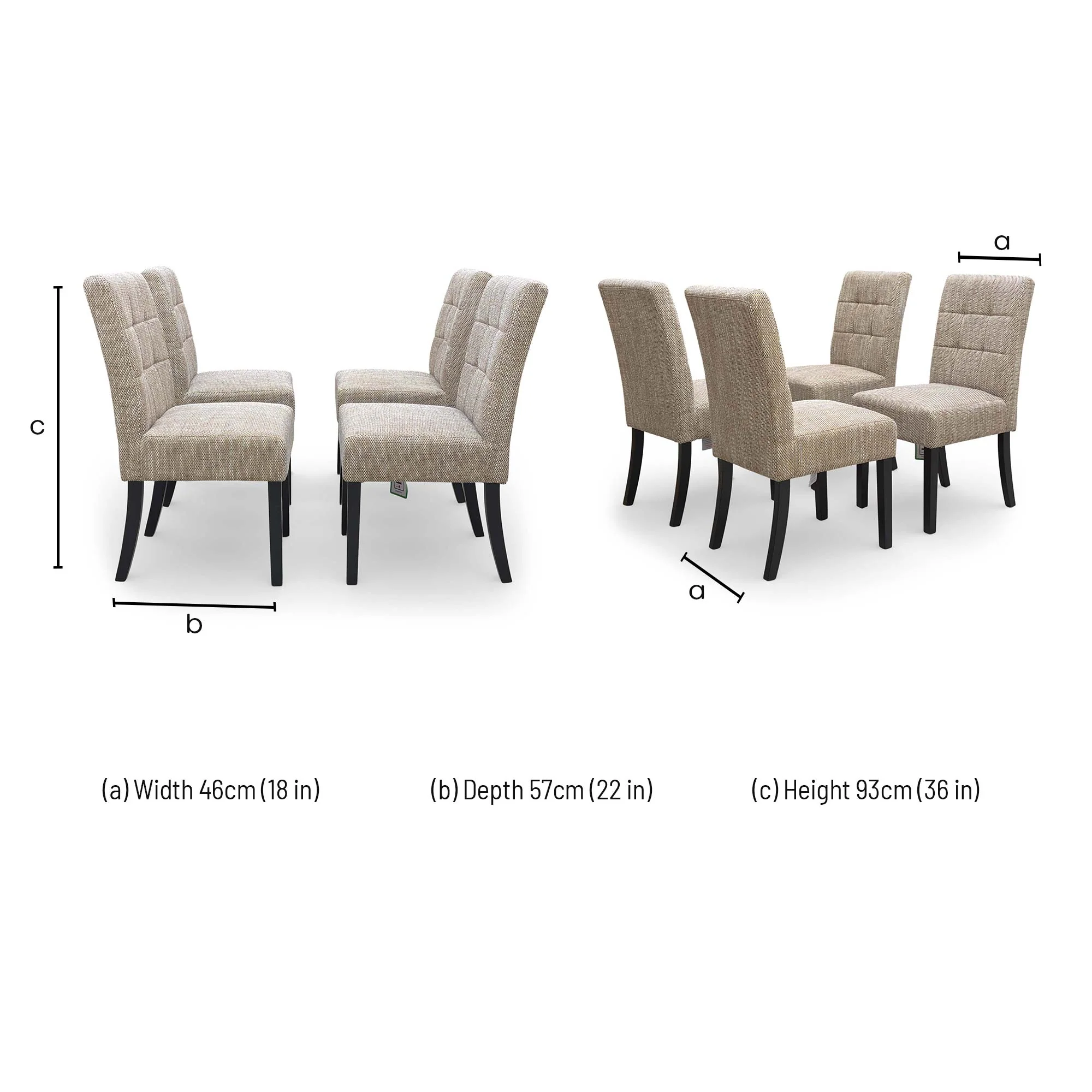 ‘Akita’ Oatmeal Waffle Tweed Fabric Fixed Dining Chair - Set of 4 - Image 7