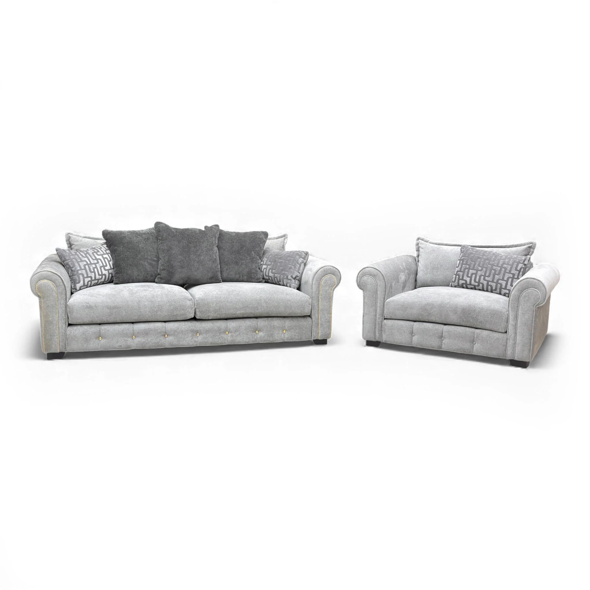 Alexander & James ’Sumptuous’ Suave Dove Woven Fabric 3 Seater With Gold Trim + Snuggler With No Trim - Image 4