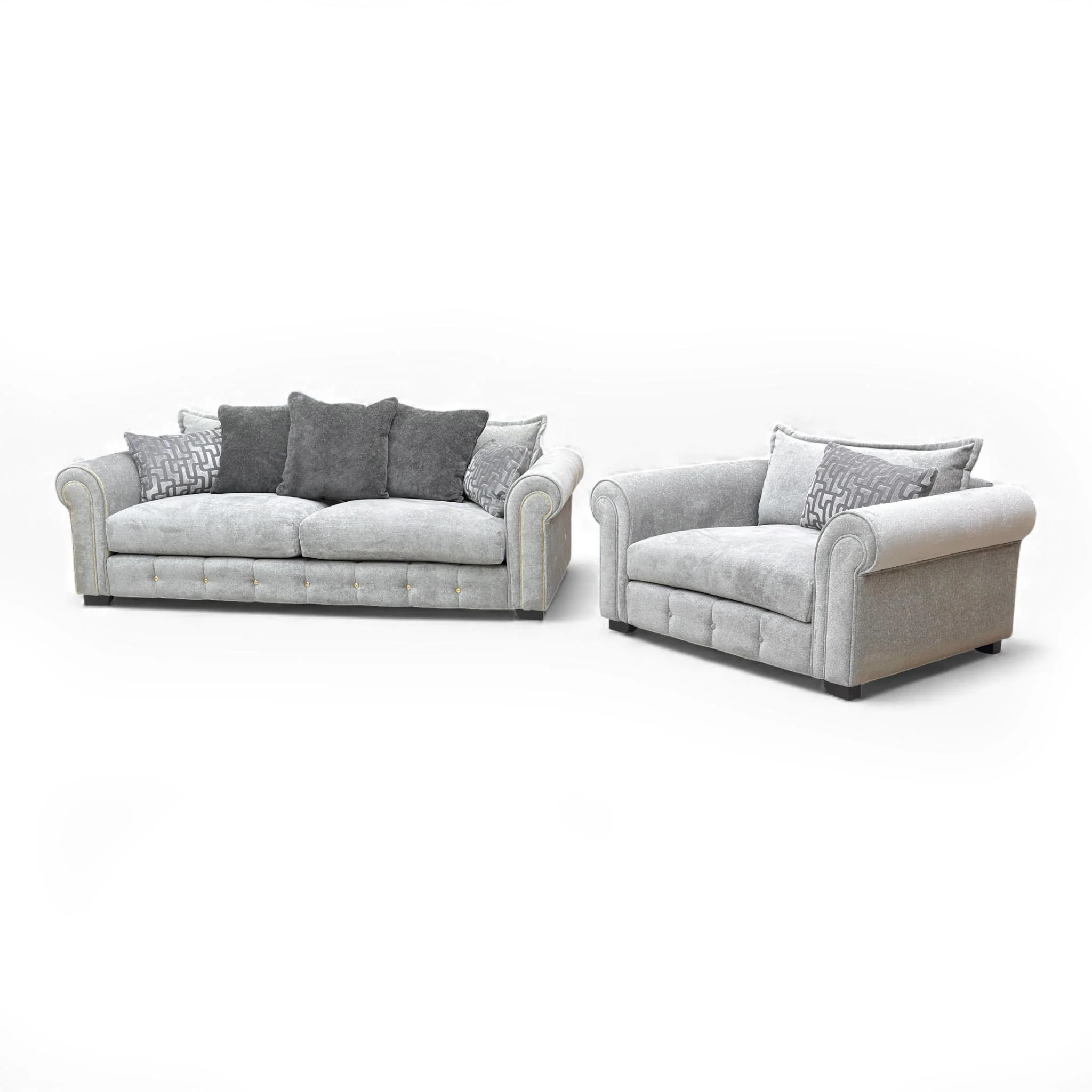 Alexander & James ’Sumptuous’ Suave Dove Woven Fabric 3 Seater With Gold Trim + Snuggler With No Trim - Image 7