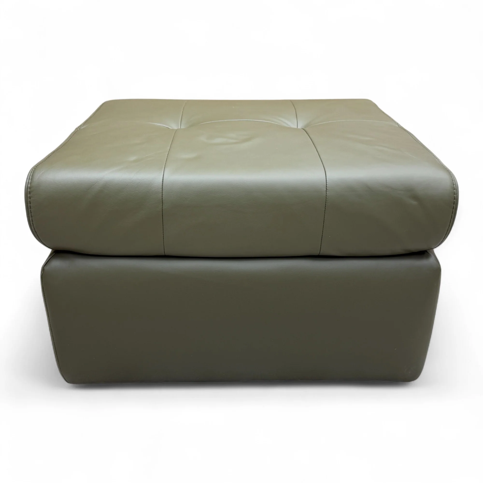 'Ava' Khaki Green Leather Large Square Footstool - Image 4
