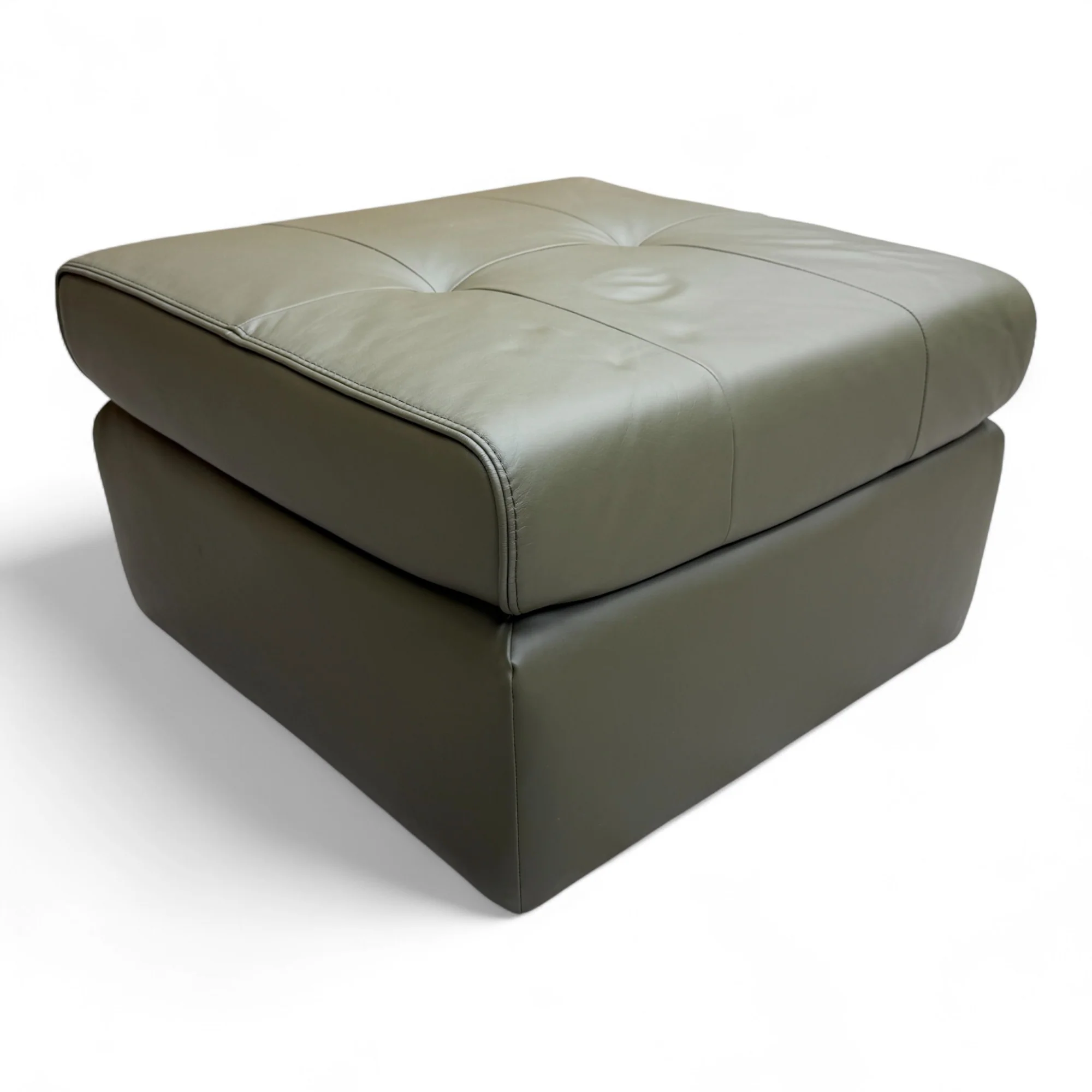 'Ava' Khaki Green Leather Large Square Footstool - Image 6