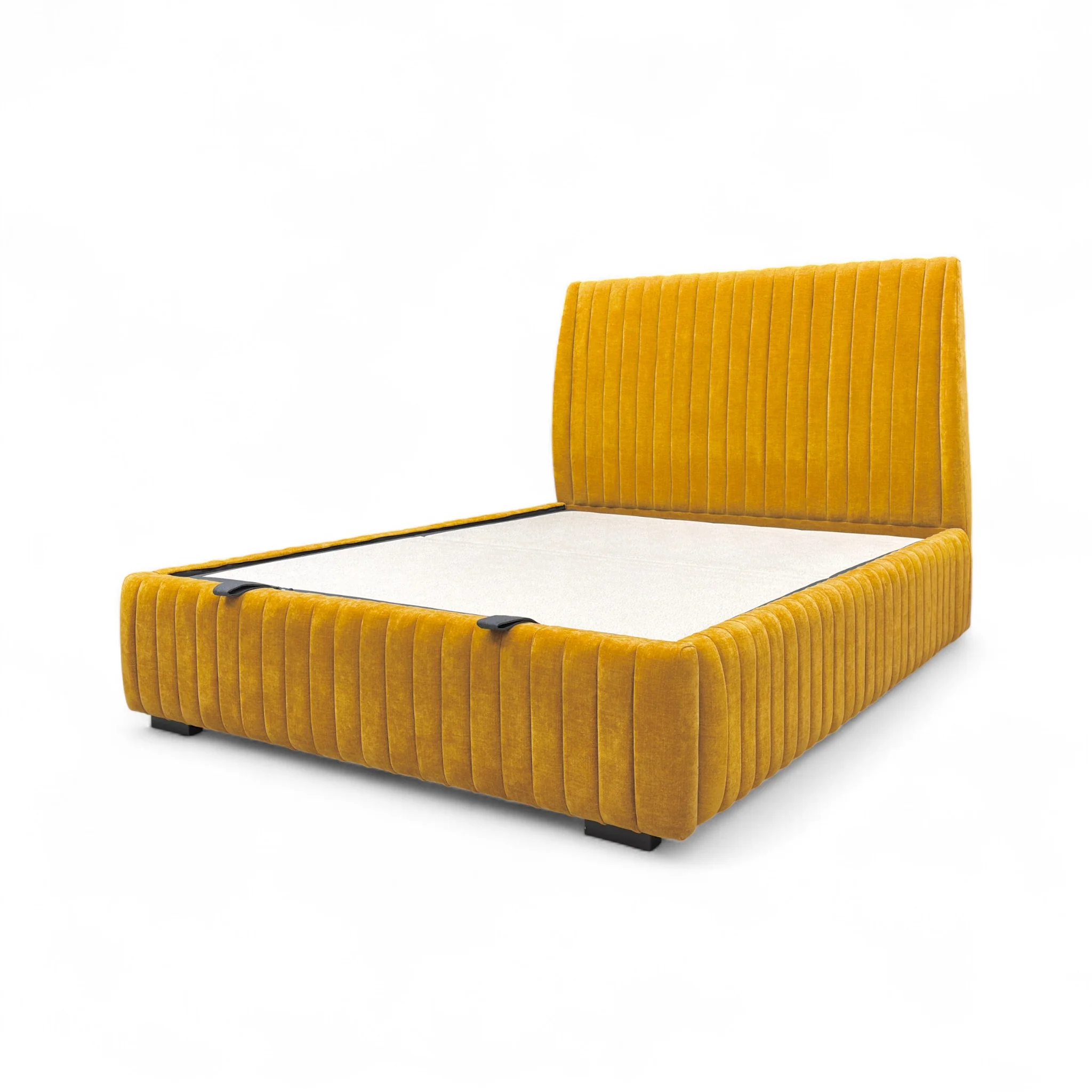 ‘Aydon’ Aston Saffron Linen Fabric Floor Standing Headboard + End Lift Ottoman Bed Frame - King - Image 9