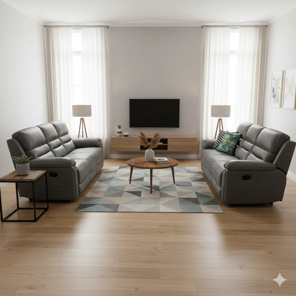 'Azzurri' Grey Endurance Fabric Manual Recliner 3 + 2 Seater Sofa Set - Image 2