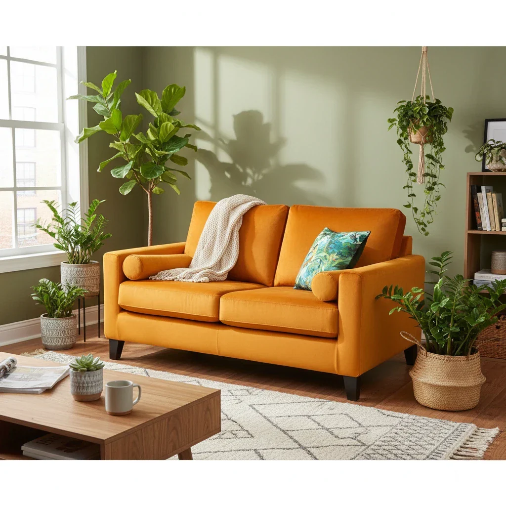 ‘Bailey’ Primo Marigold Velvet 2 Seater Sofa with Bolster Cushions - Image 2