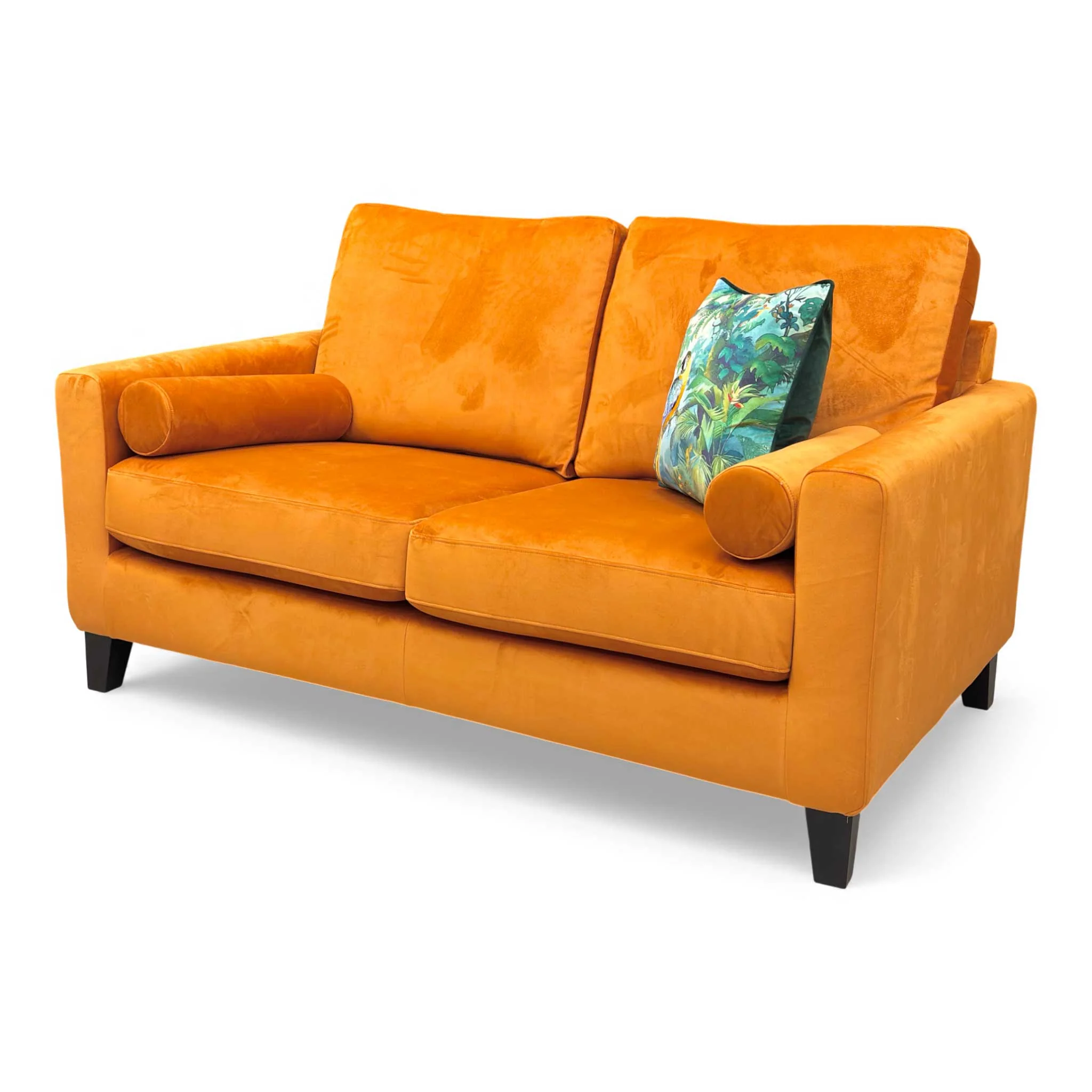 ‘Bailey’ Primo Marigold Velvet 2 Seater Sofa with Bolster Cushions - Image 6