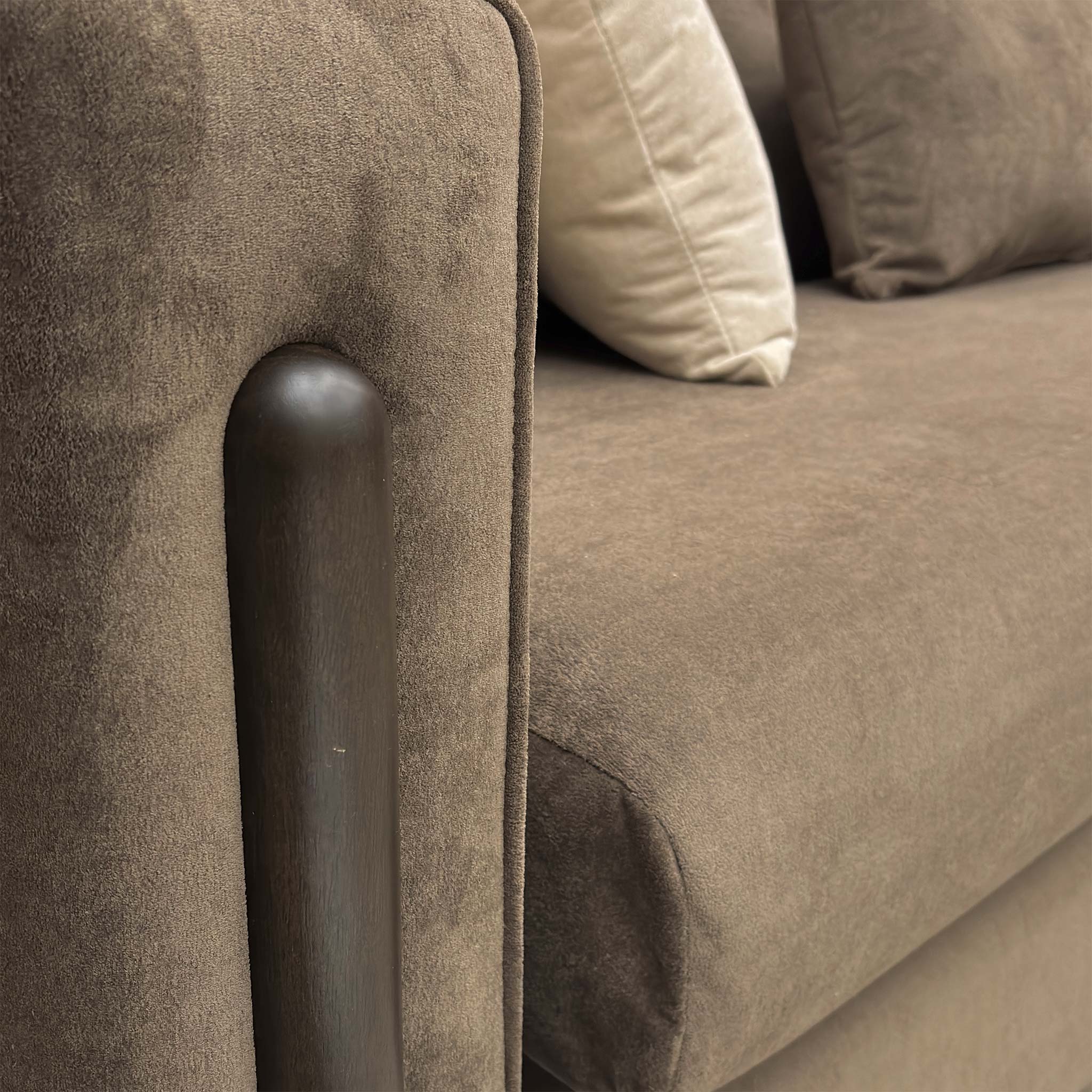 ‘Barney’ Espresso Brown Towel Velvet Formal Back Right Hand Facing Open End Chaise Corner Sofa - Image 5