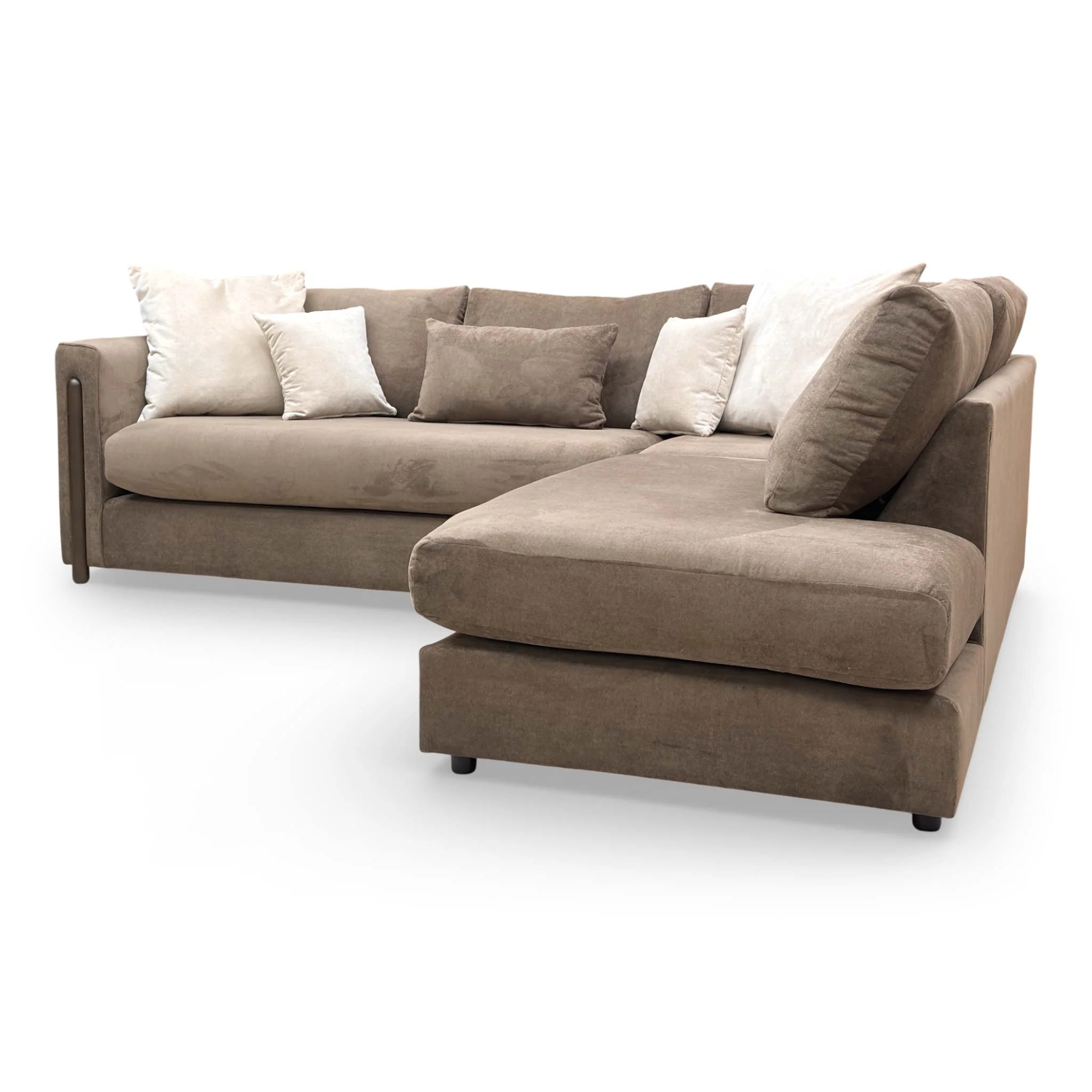 ‘Barney’ Espresso Brown Towel Velvet Formal Back Right Hand Facing Open End Chaise Corner Sofa - Image 6