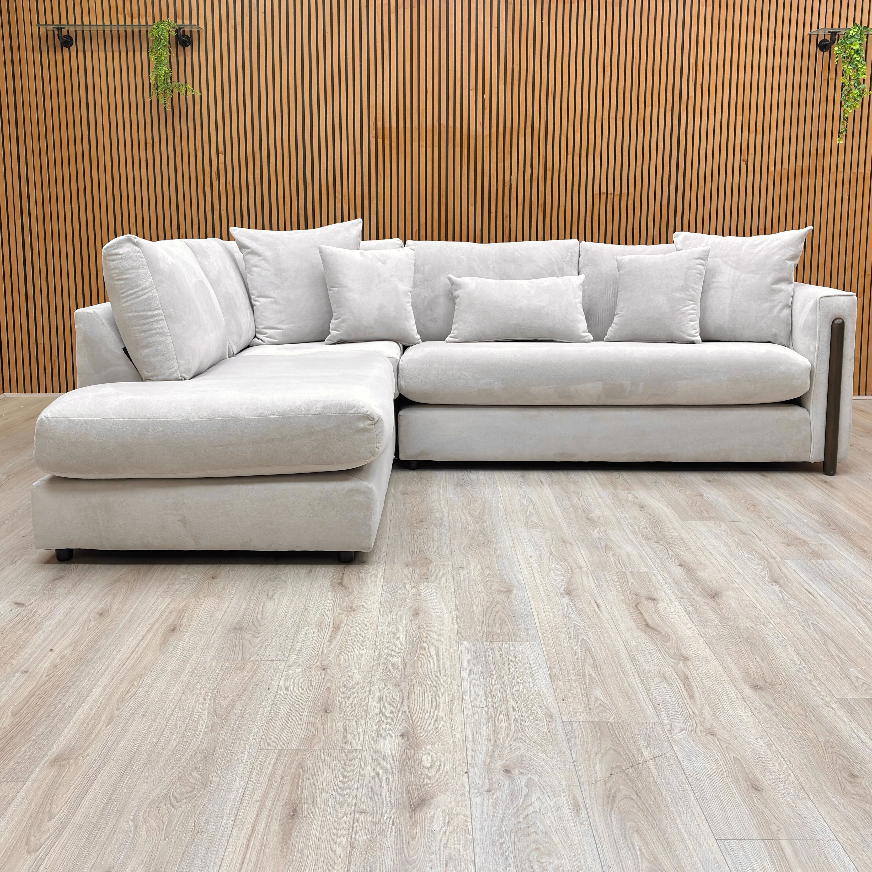 ‘Barney’ Silver Towel Velvet Formal Back Left Hand Facing Open End Chaise Corner Sofa - Image 3