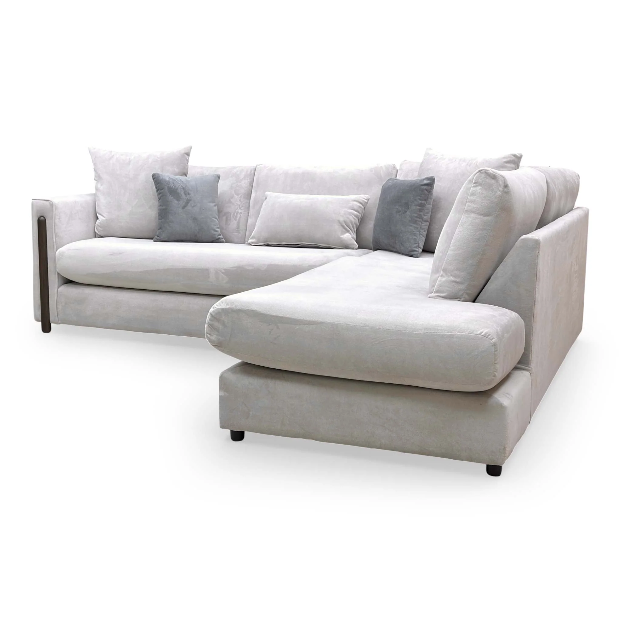 ‘Barney’ Silver Towel Velvet Formal Back Right Hand Facing Open End Chaise Corner Sofa - Image 7
