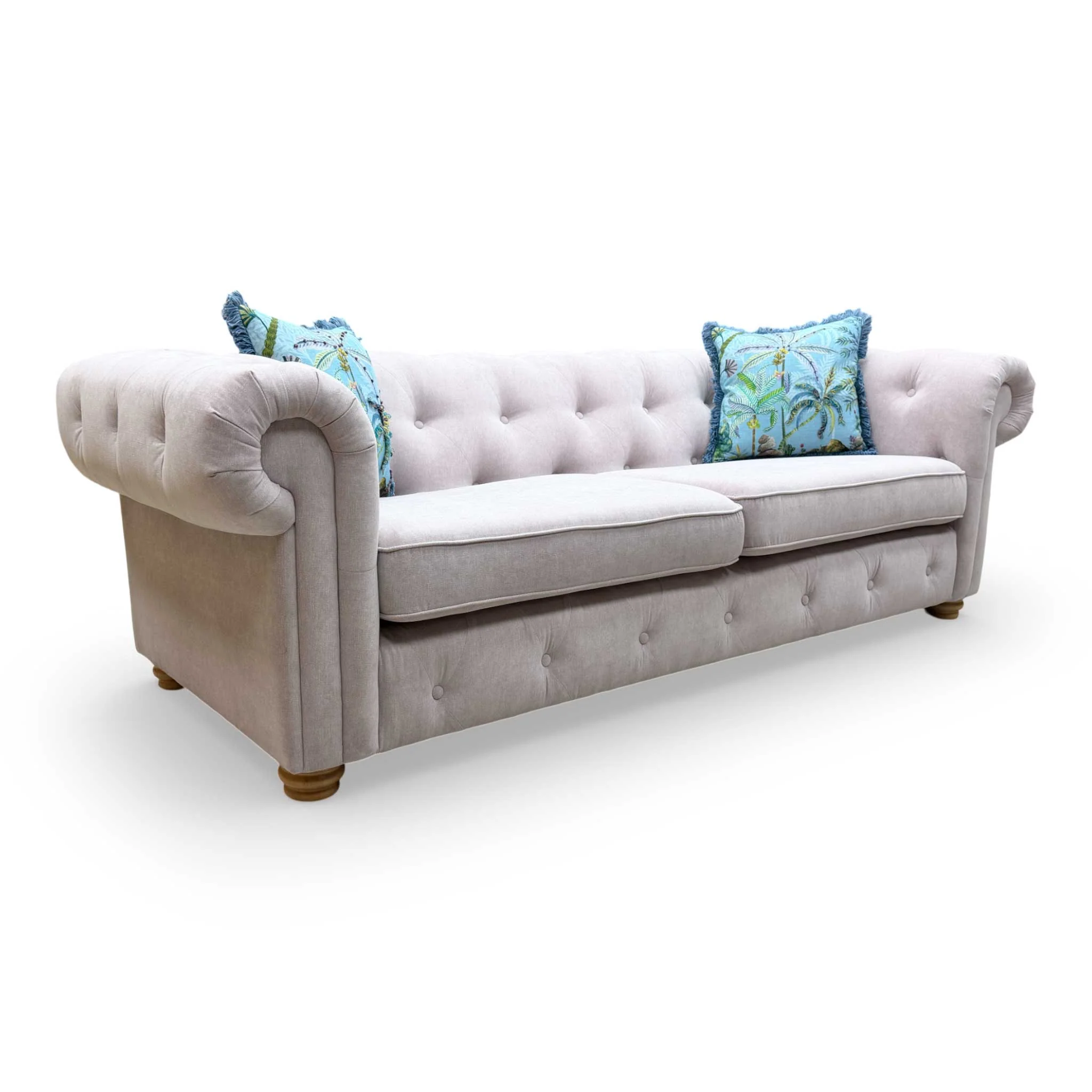 'Belair' Lilac Plaza Linen 4 Seater Chesterfield Sofa - Image 4