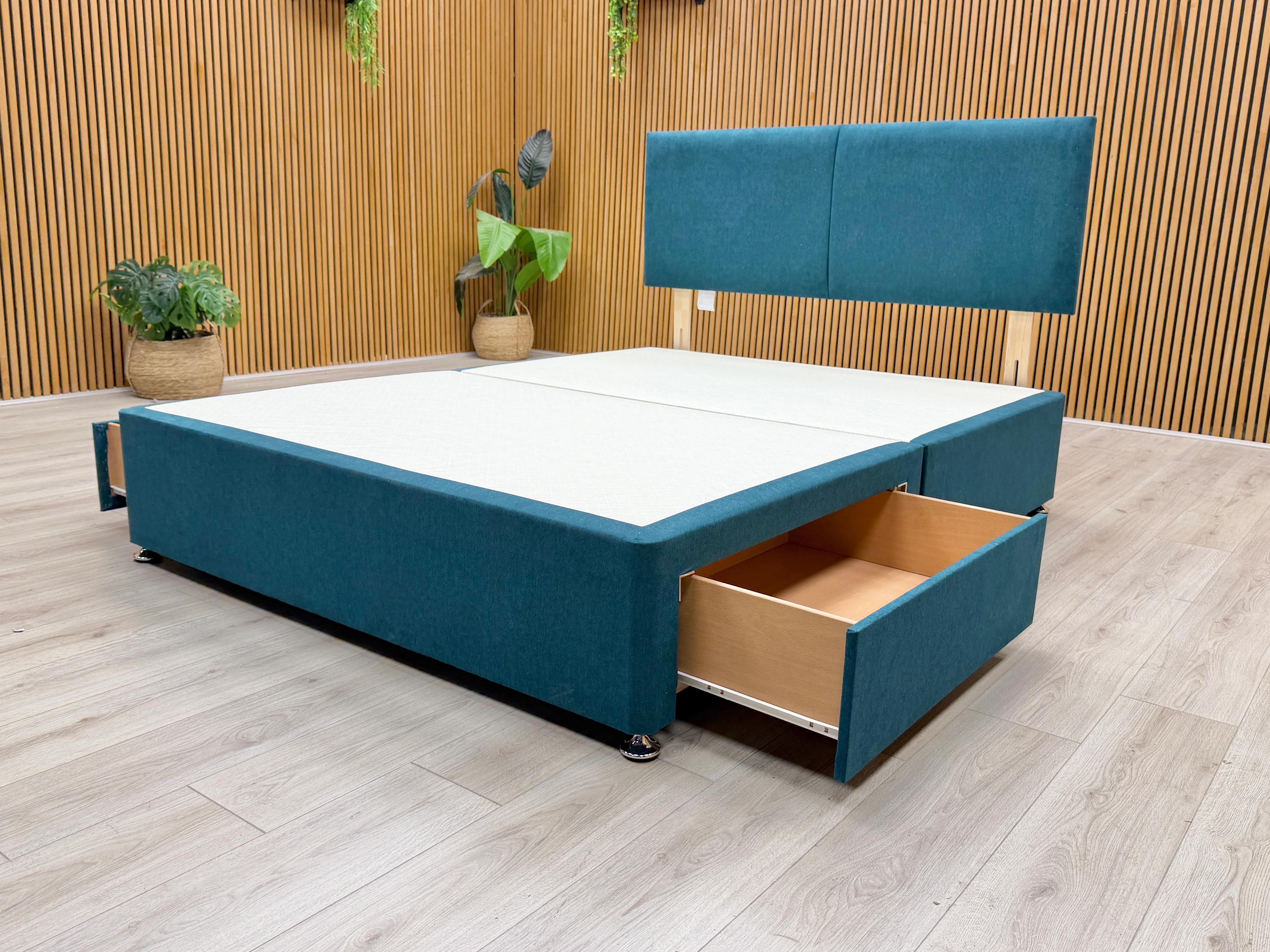 'Bella' Venice New Teal Fabric Headboard + 2 Draw Divan Base - King - Image 3