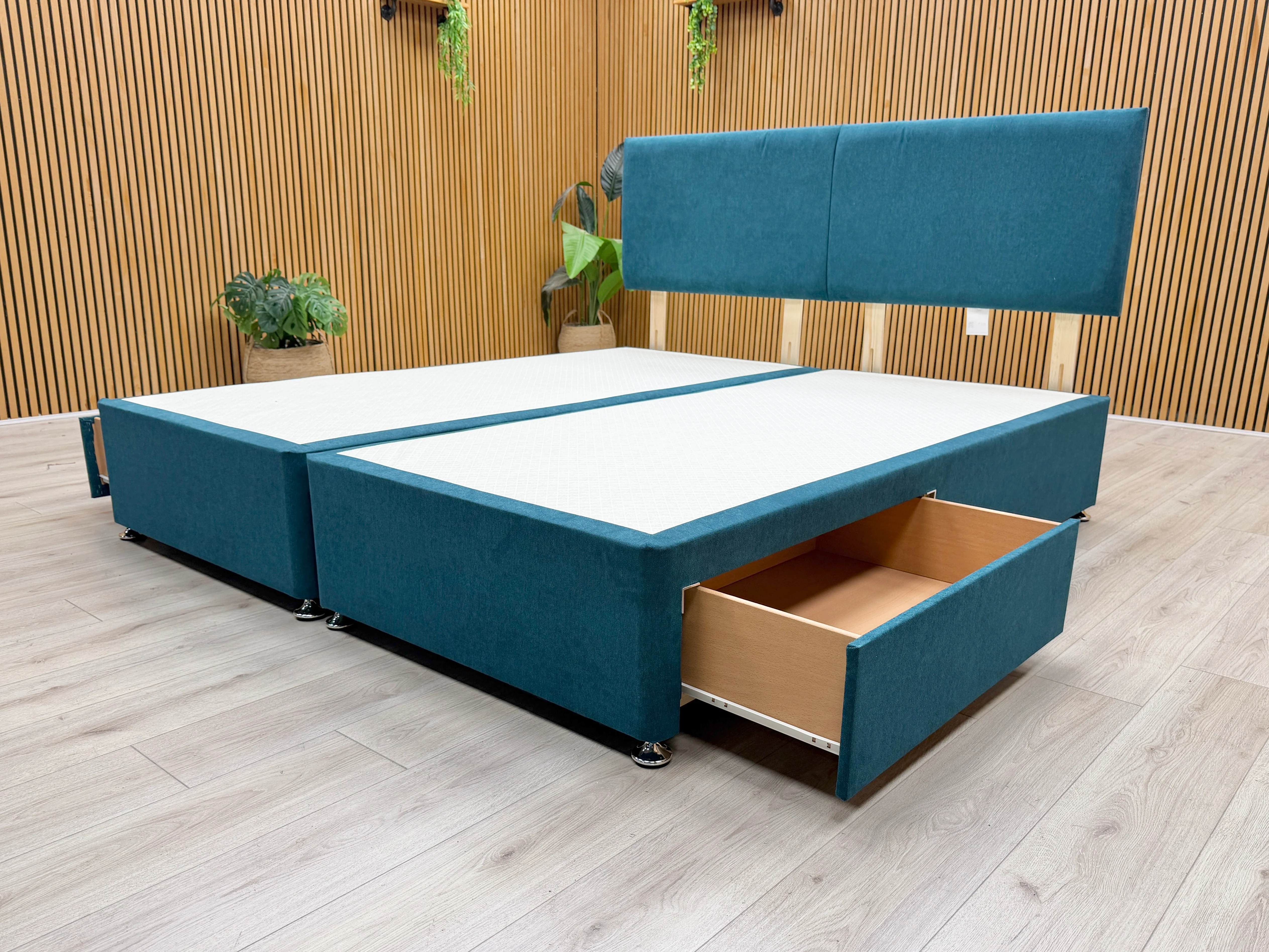 'Bella' Venice New Teal Fabric Headboard + 2 Draw Divan Base - Super King - Image 3