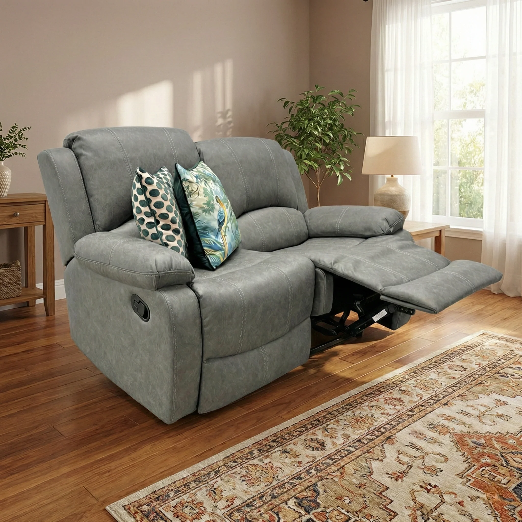 'Bennett' Grey Endurance Fabric Manual Recliner 2 Seater Sofa - Image 2