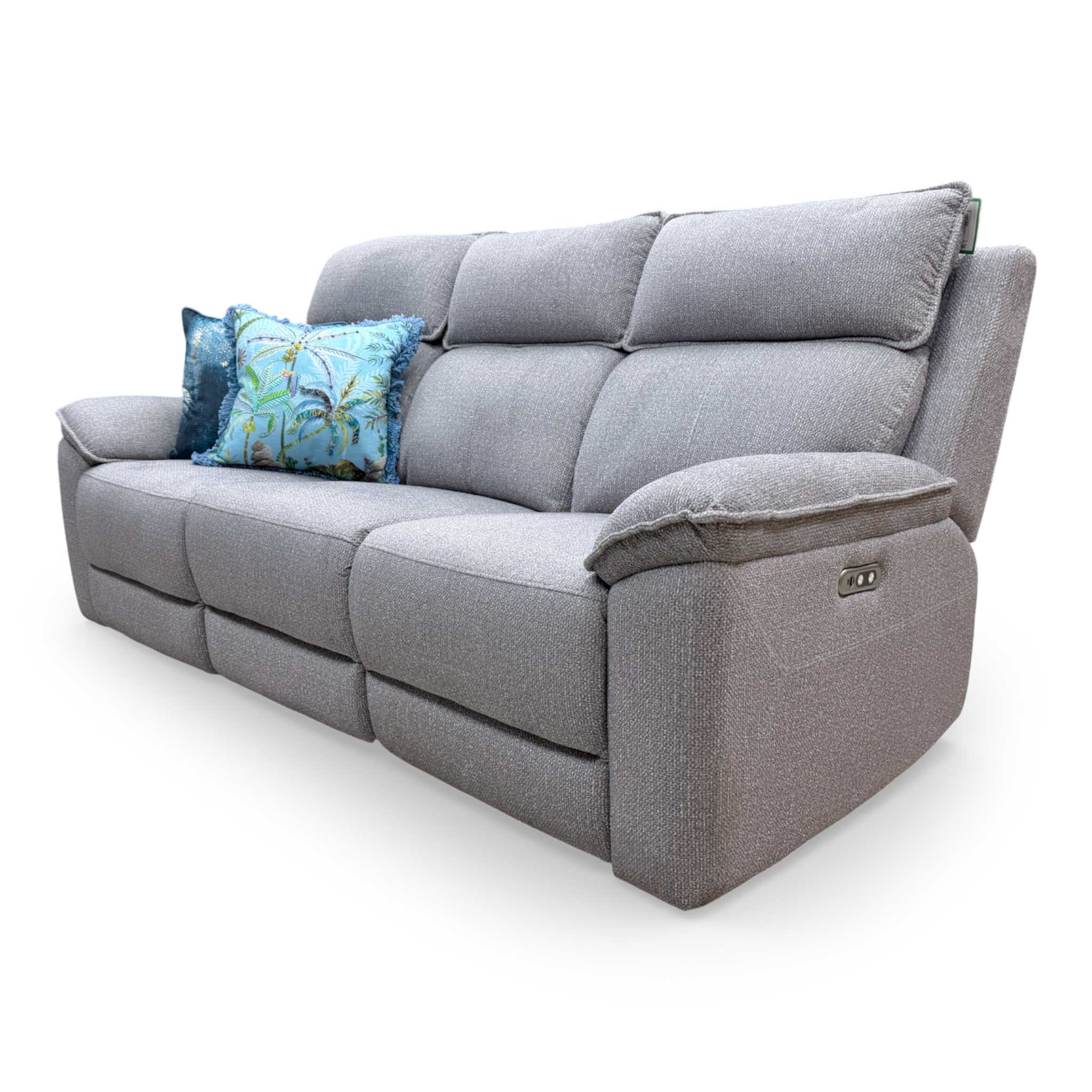 'Blaine' Greige Thick Woven Fabric 3 Seater Power Recliner Sofa - Image 9