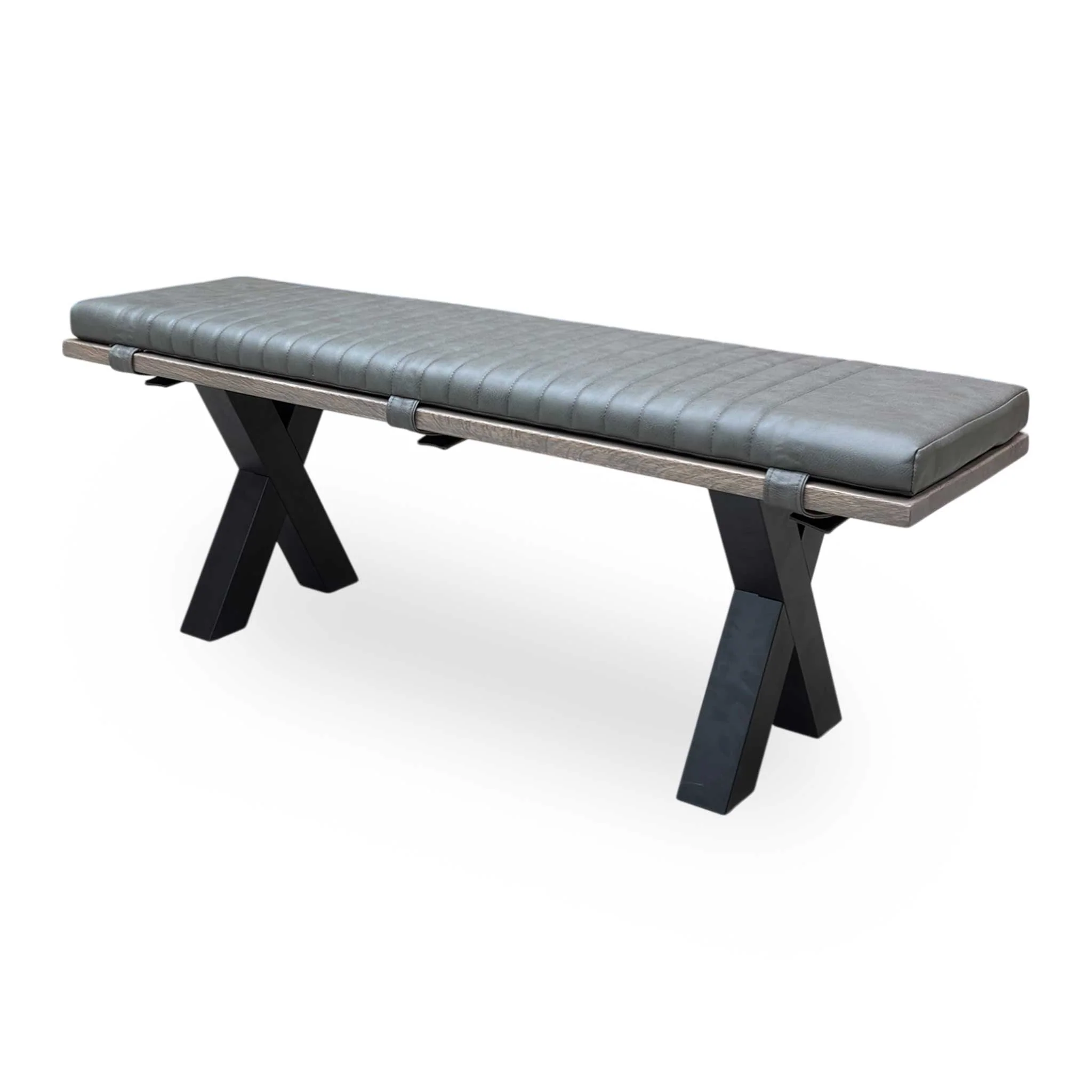 Bodahl 'Loki' 8 Vintage Grey Solid Oak 140cm Dining Bench with X-Shaped Legs + Grey Bench Pad - Image 4