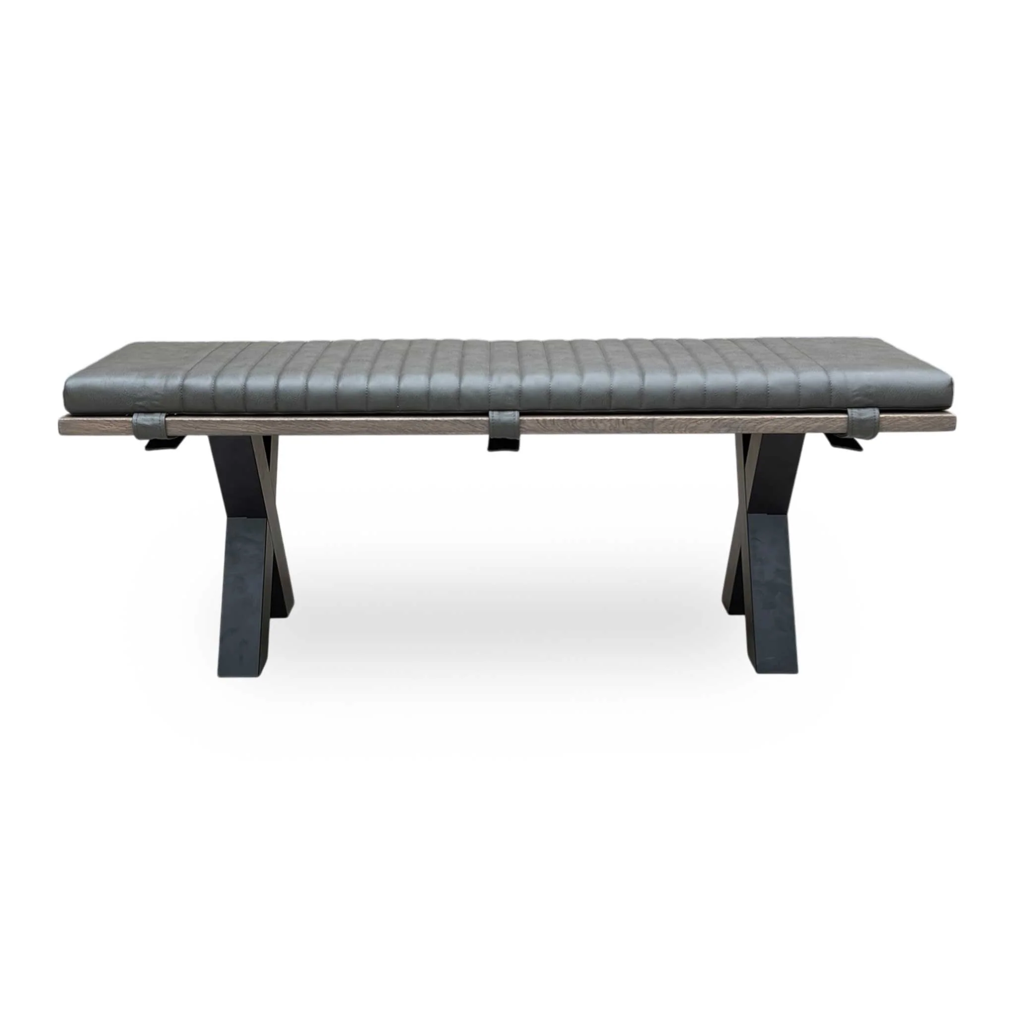 Bodahl 'Loki' 8 Vintage Grey Solid Oak 140cm Dining Bench with X-Shaped Legs + Grey Bench Pad - Image 5