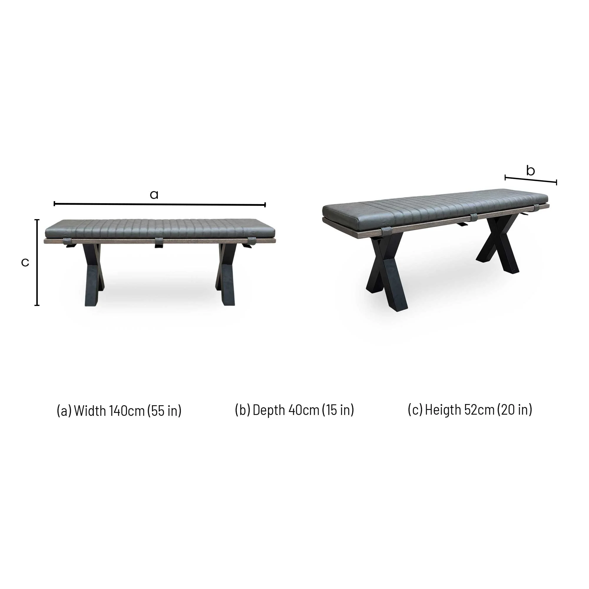 Bodahl 'Loki' 8 Vintage Grey Solid Oak 140cm Dining Bench with X-Shaped Legs + Grey Bench Pad - Image 7