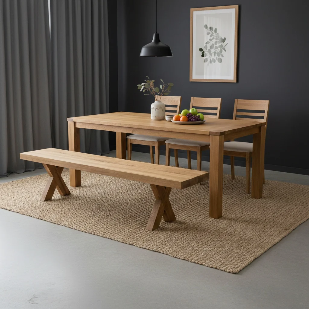 Bodahl 'Njord' 06 0ld Bassano Solid Oak 200cm Dining Bench with Wooden X-Shaped Legs - Image 2