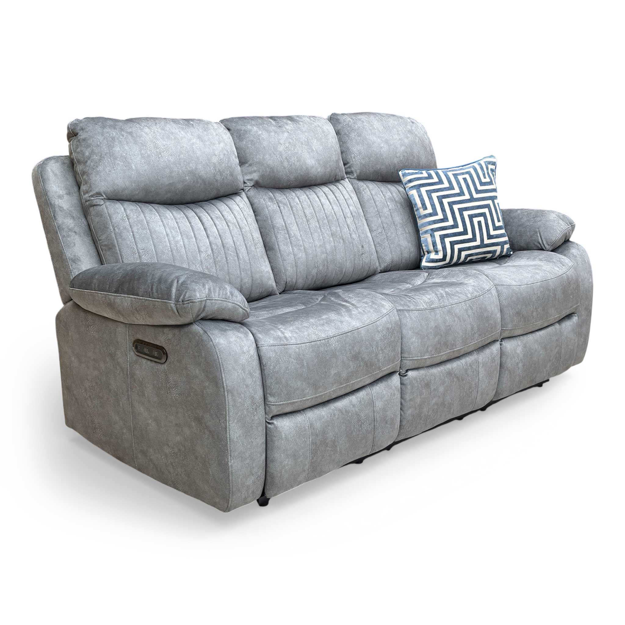 ‘Brystol’ Dapple Grey Velvet 3 Seater Power Recliner Sofa with Drop Down Cup Holder - Image 7