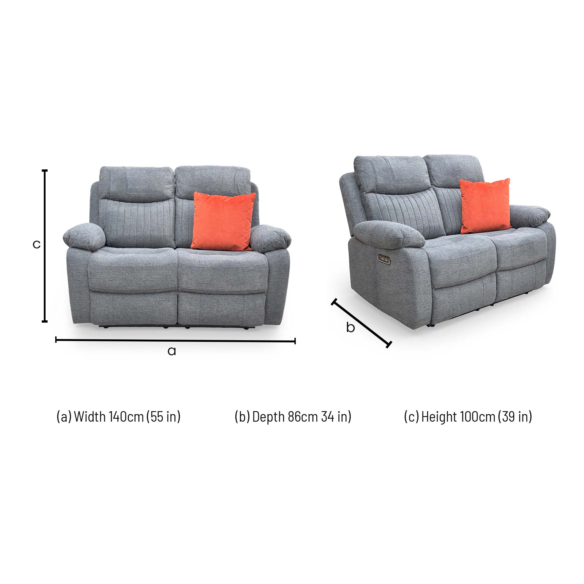 'Brystol' Dark Grey Woven Fabric 2 Seater Power Recliner Sofa - Image 10
