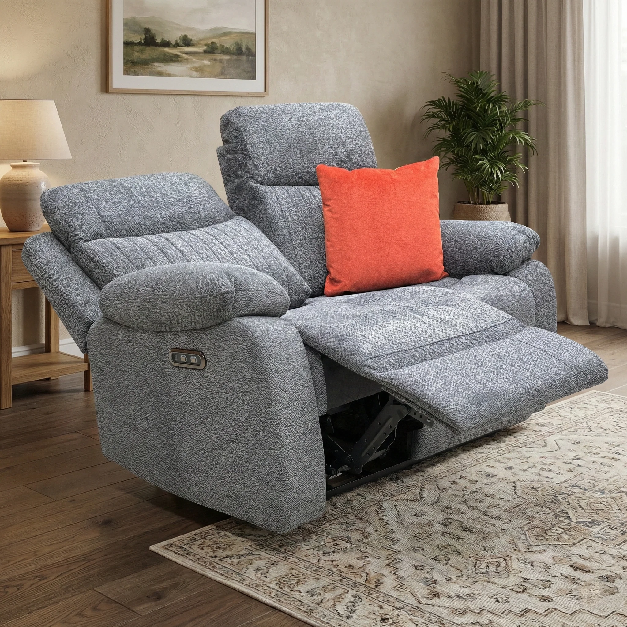 'Brystol' Dark Grey Woven Fabric 2 Seater Power Recliner Sofa - Image 2