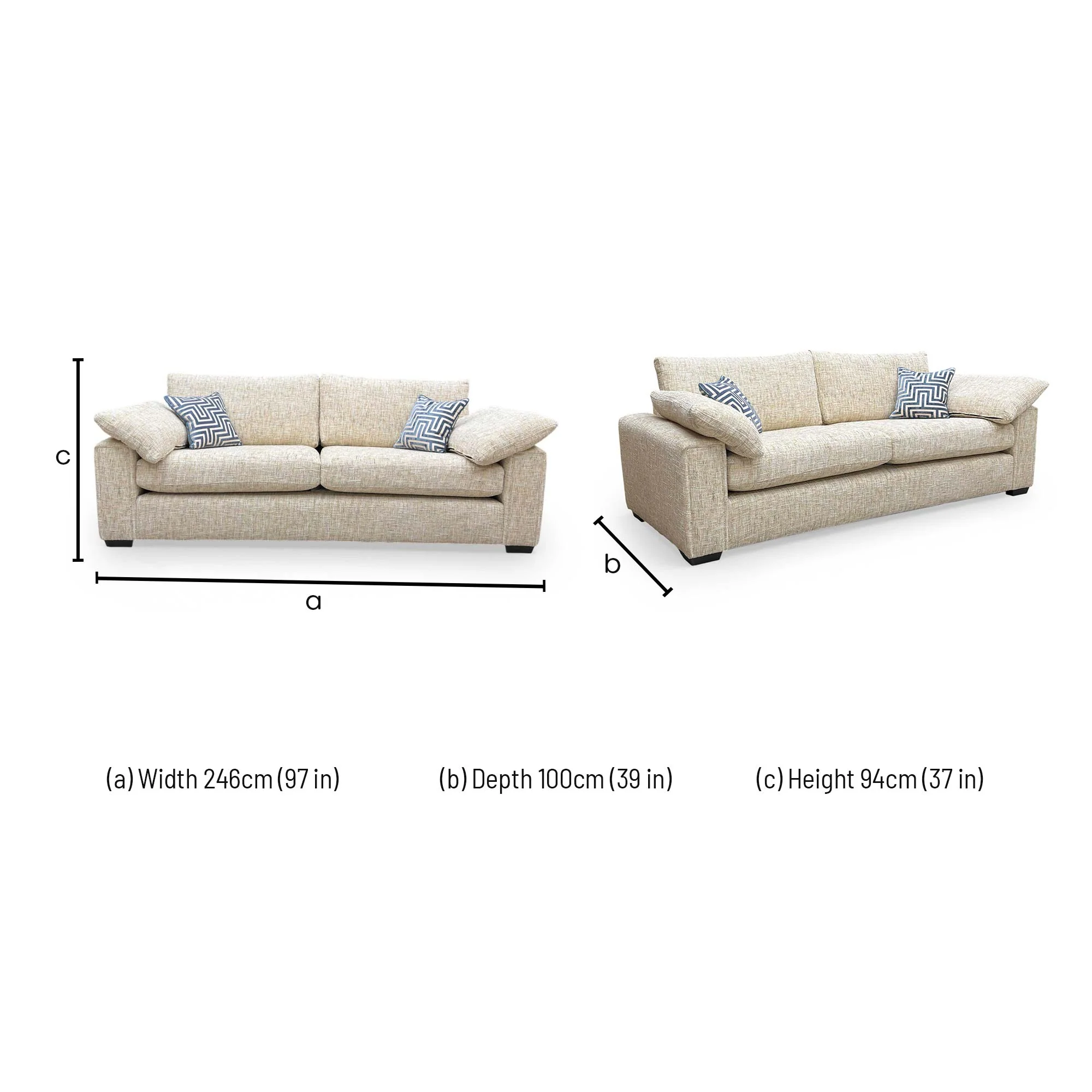 ‘Burton’ Odyssey Marzipan Cream Woven Fabric Formal Back 4 Seater Sofa - Image 7