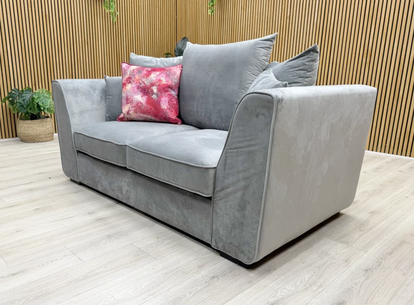 'Cairo' Grey Velvet 2 Seater Scatter Back Sofa - Image 3