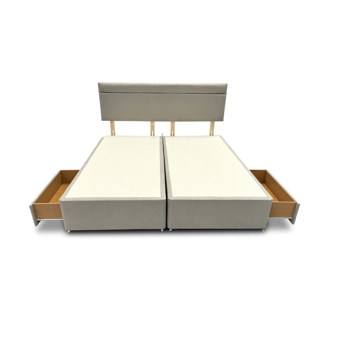 'Capella' Mink Velvet Divan Base + Headboard with 2 Drawers - Super King - Image 4