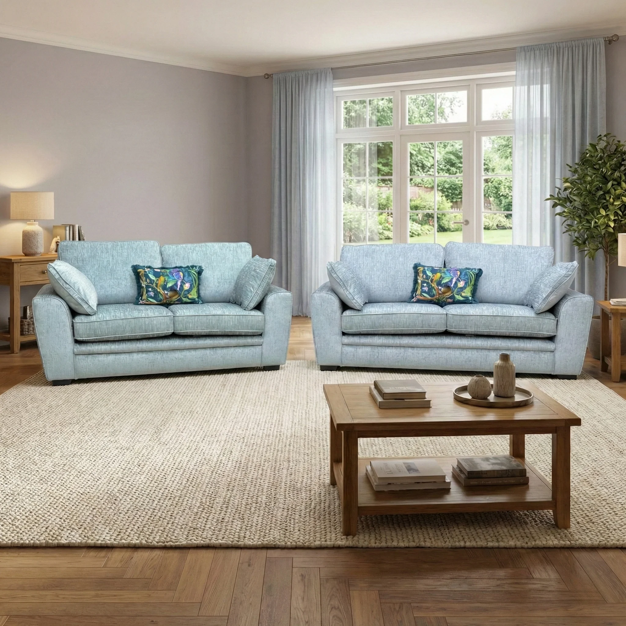 'Chalfont' Eau De Nil Fabric 3 + 2 Seater Sofa Set - Image 2