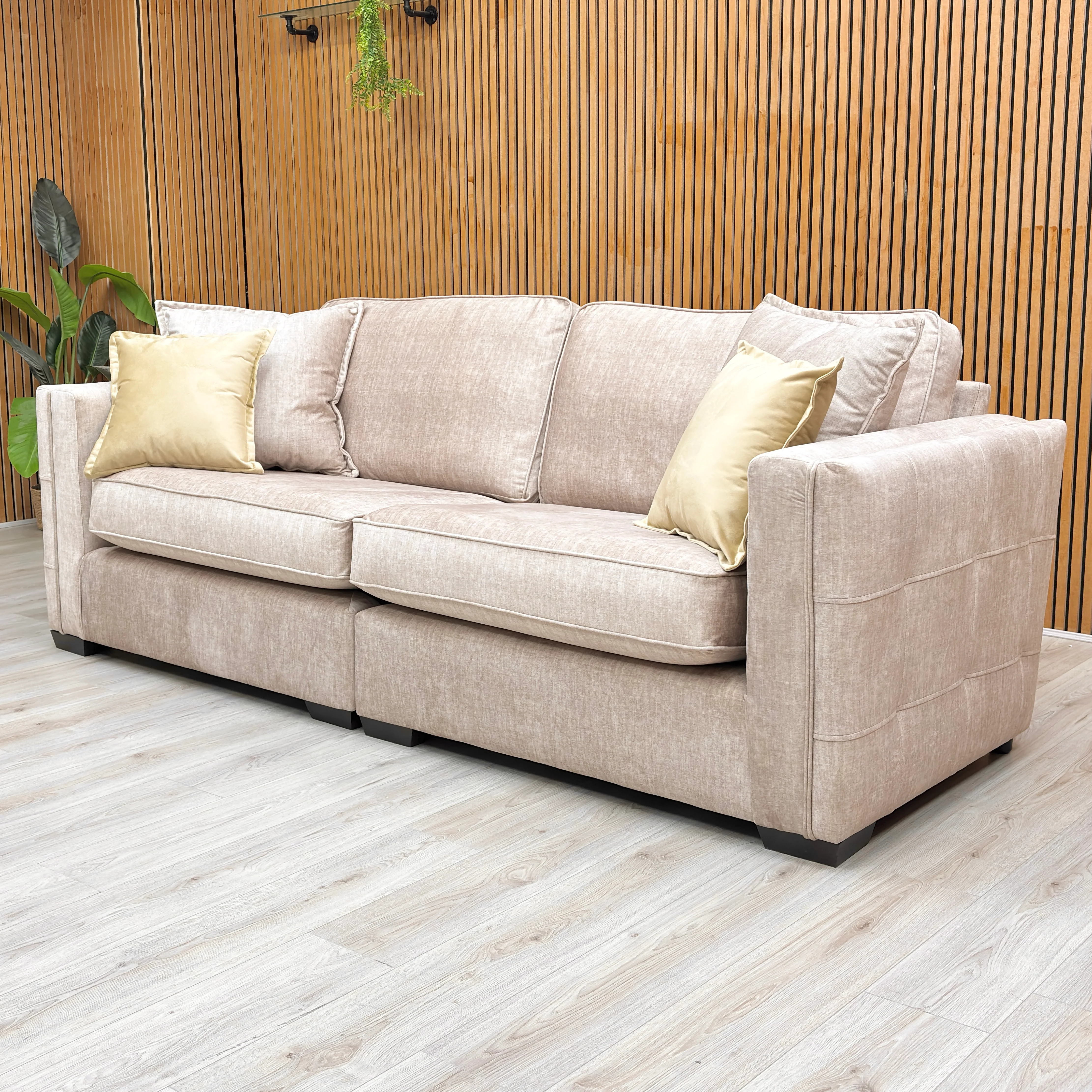 'Chelsea' Beige Vogue Velvet Formal Back 4 Seater Split Frame Sofa - Image 3