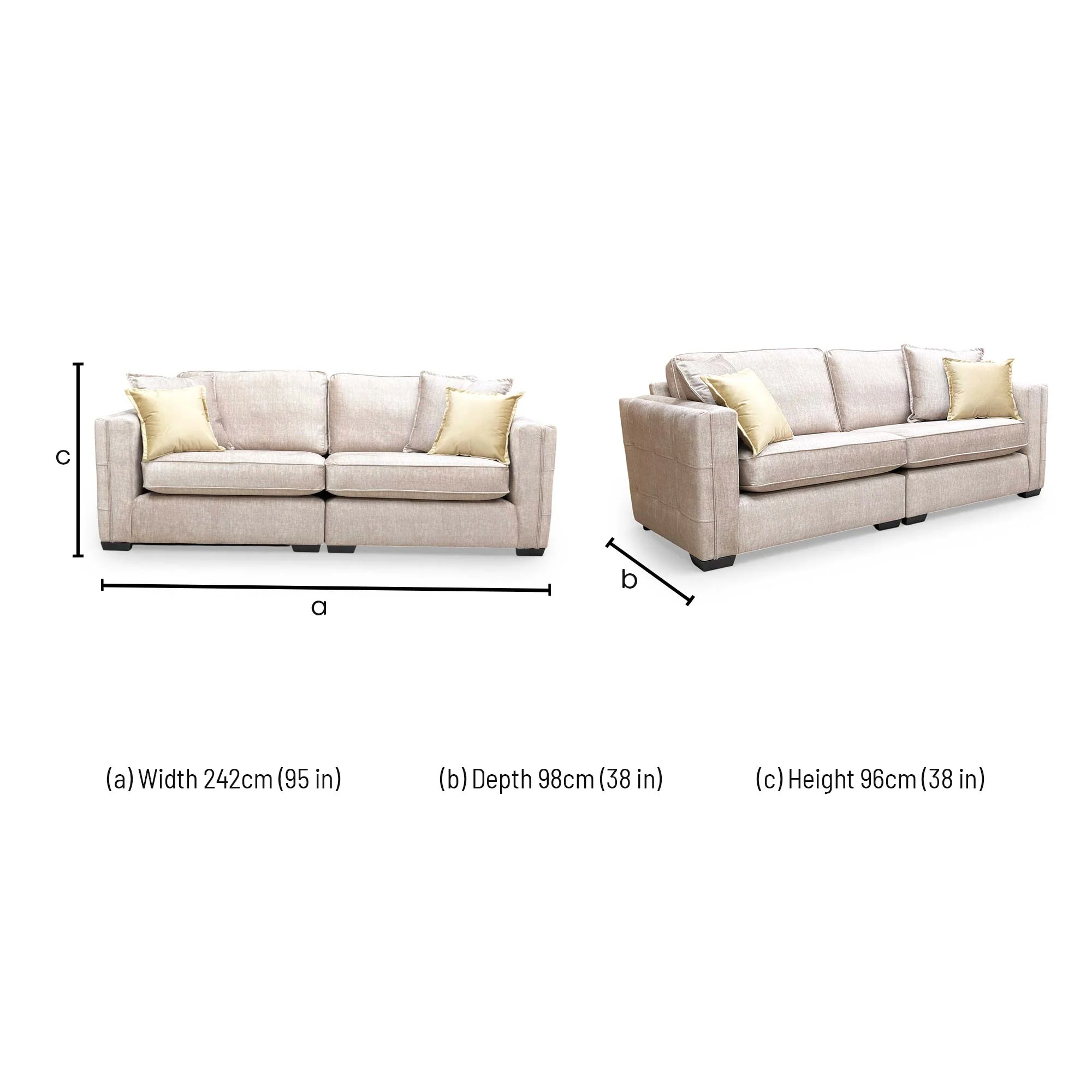 'Chelsea' Beige Vogue Velvet Formal Back 4 Seater Split Frame Sofa - Image 7
