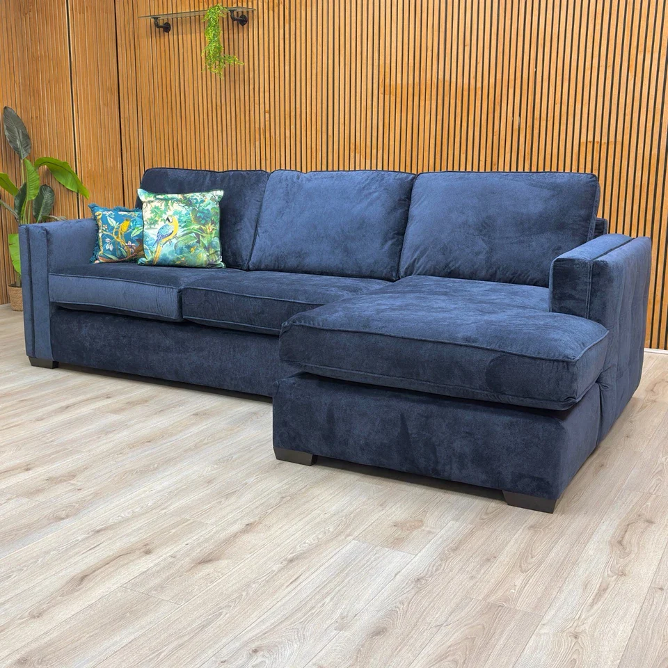 ‘Chelsea' Navy Blue Kingston Fabric Large Right Hand Facing Open End Corner Chaise Sofa - Image 3