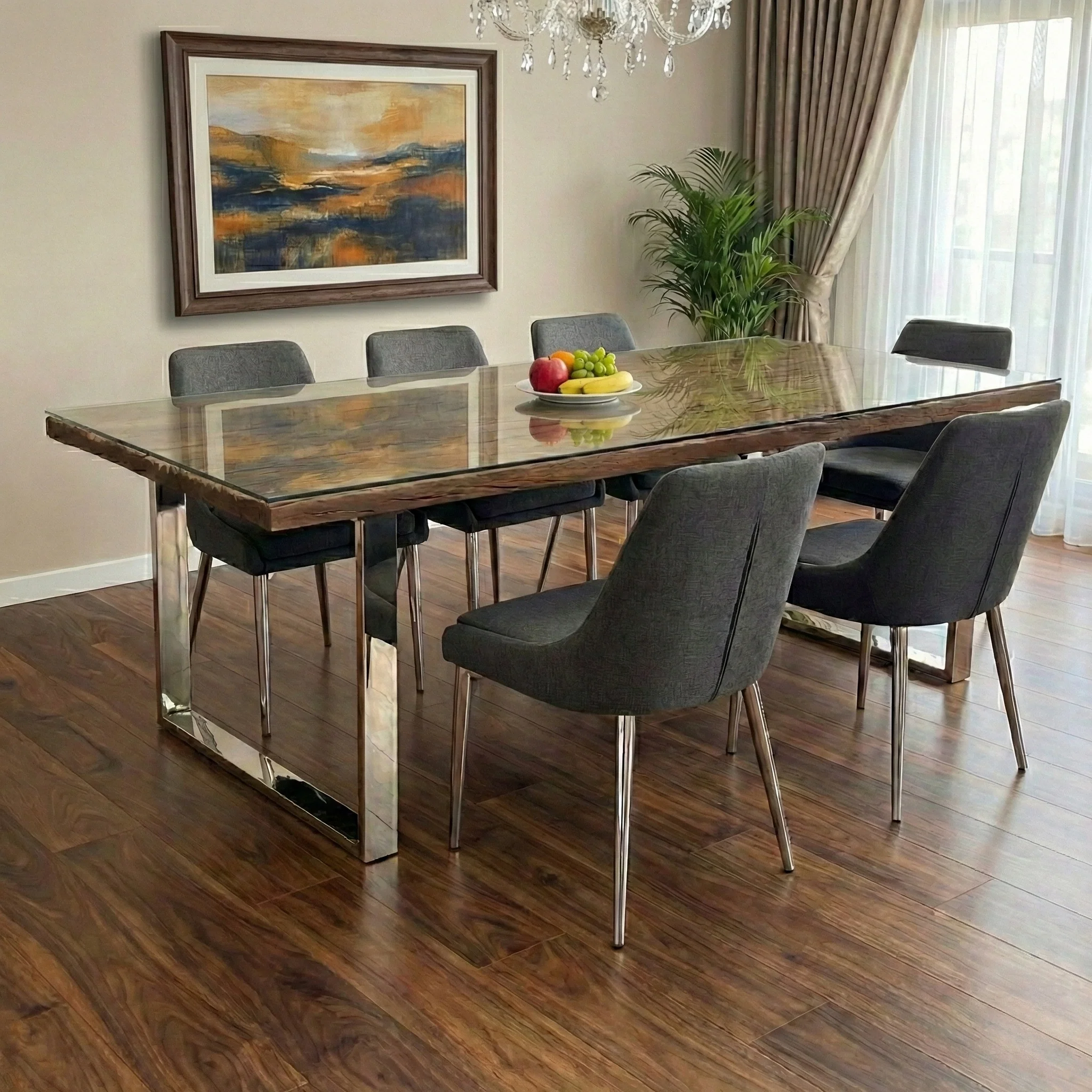 ‘Chennai’ Rustic Wood 220cm Dining Table with U-Shaped Legs - Image 2