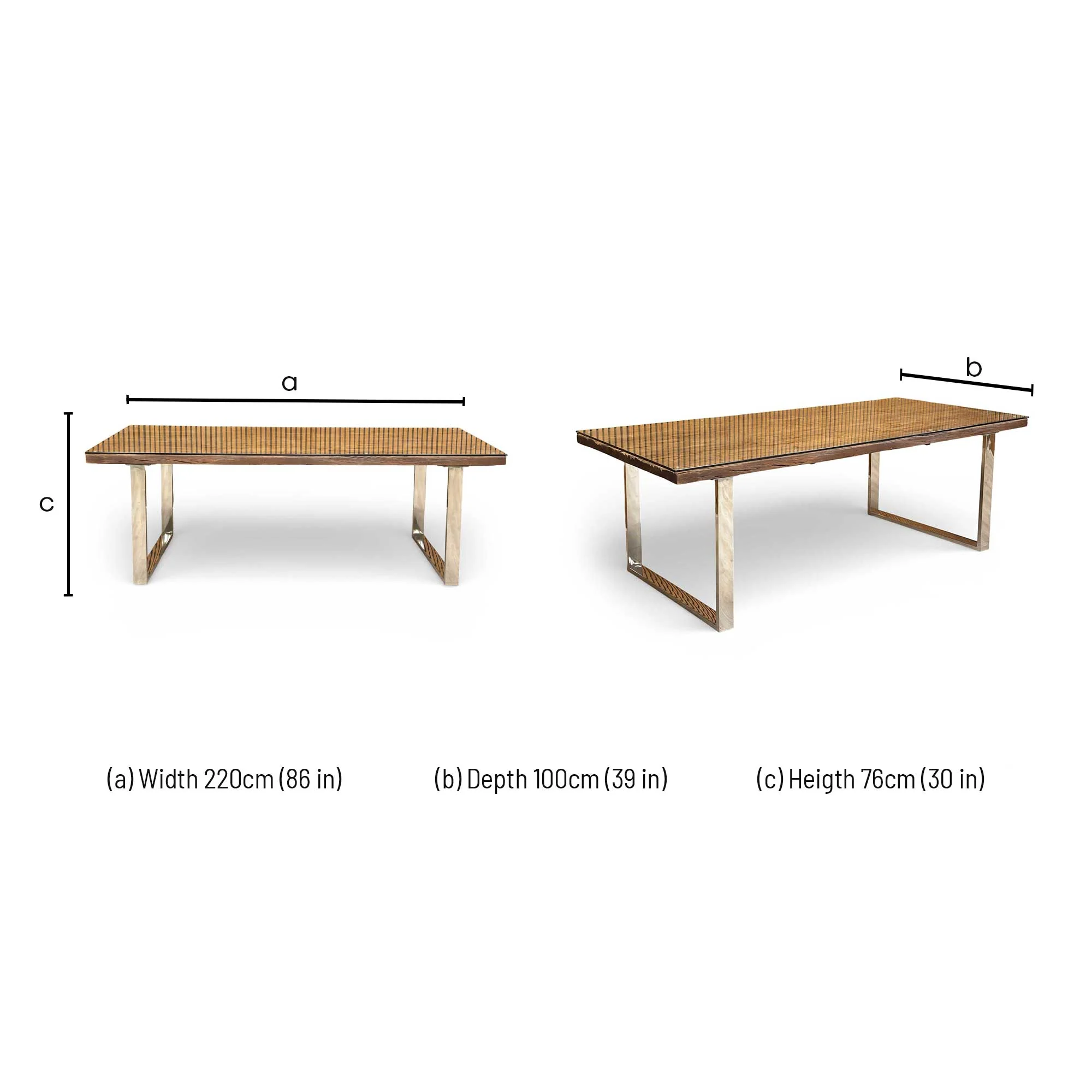 ‘Chennai’ Rustic Wood 220cm Dining Table with U-Shaped Legs - Image 7