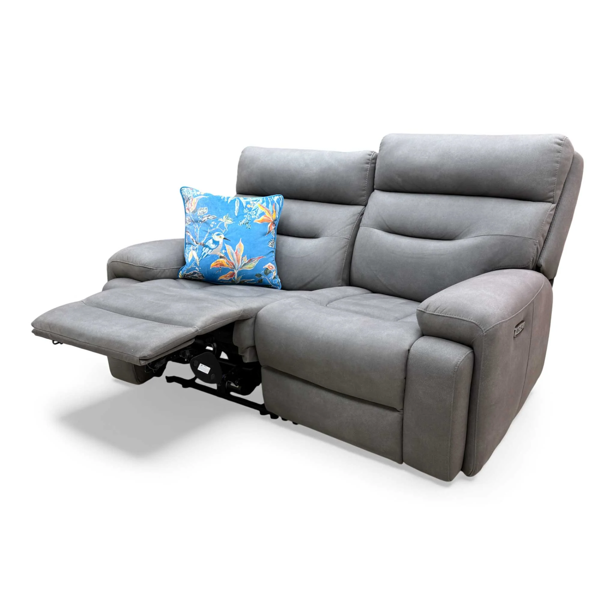 ‘Cinemax’ Nappa Grey Velvet 2 Seater Power Recliner Sofa - Image 6