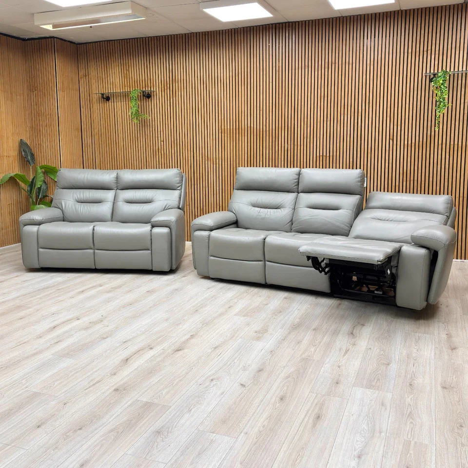 'Cinemax' Natural Ash La-4825 Leather 3 Seater 3 Cushion Media Arms Power Recliner Sofa with Power Headrests + Leather Static 2 Seater Sofa - Image 3