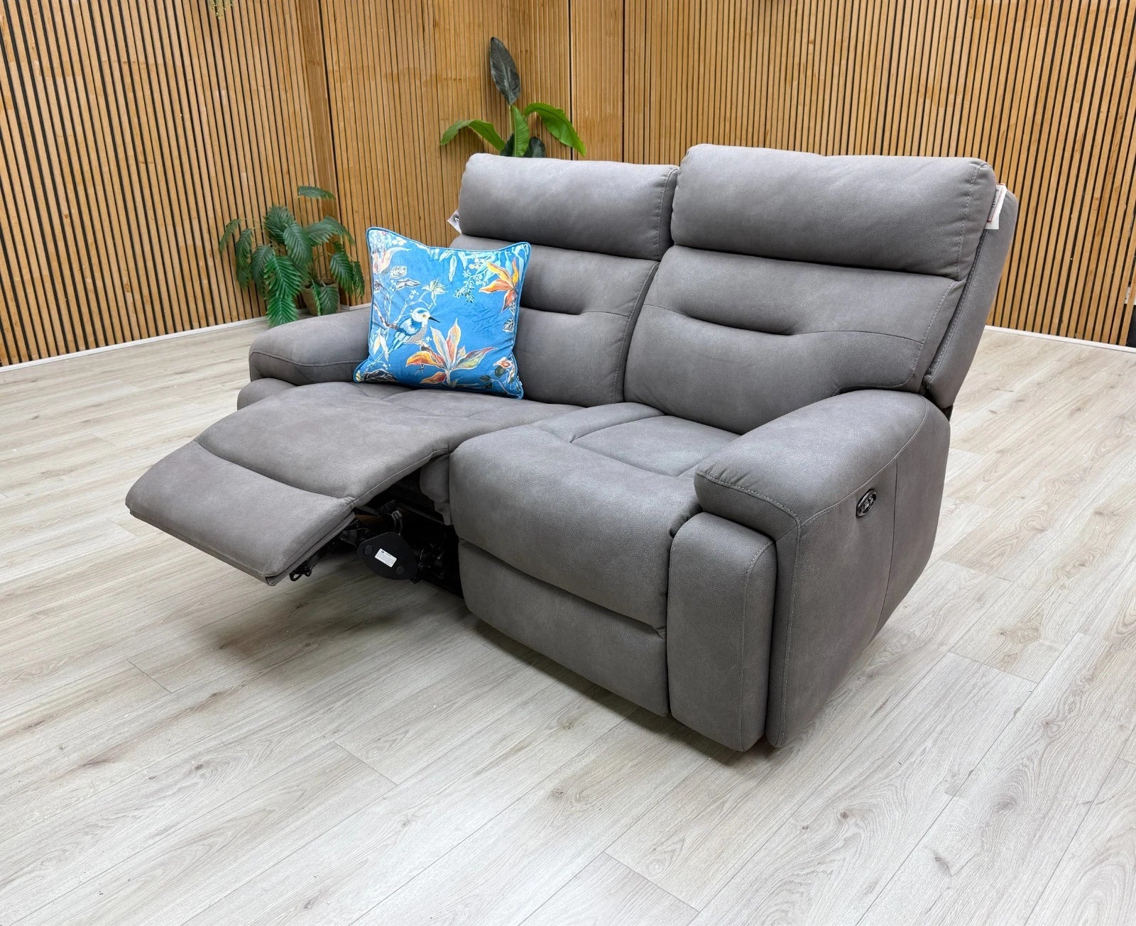 ‘Cinemax’ Nappa Grey Velvet 2 Seater Power Recliner Sofa - Image 3
