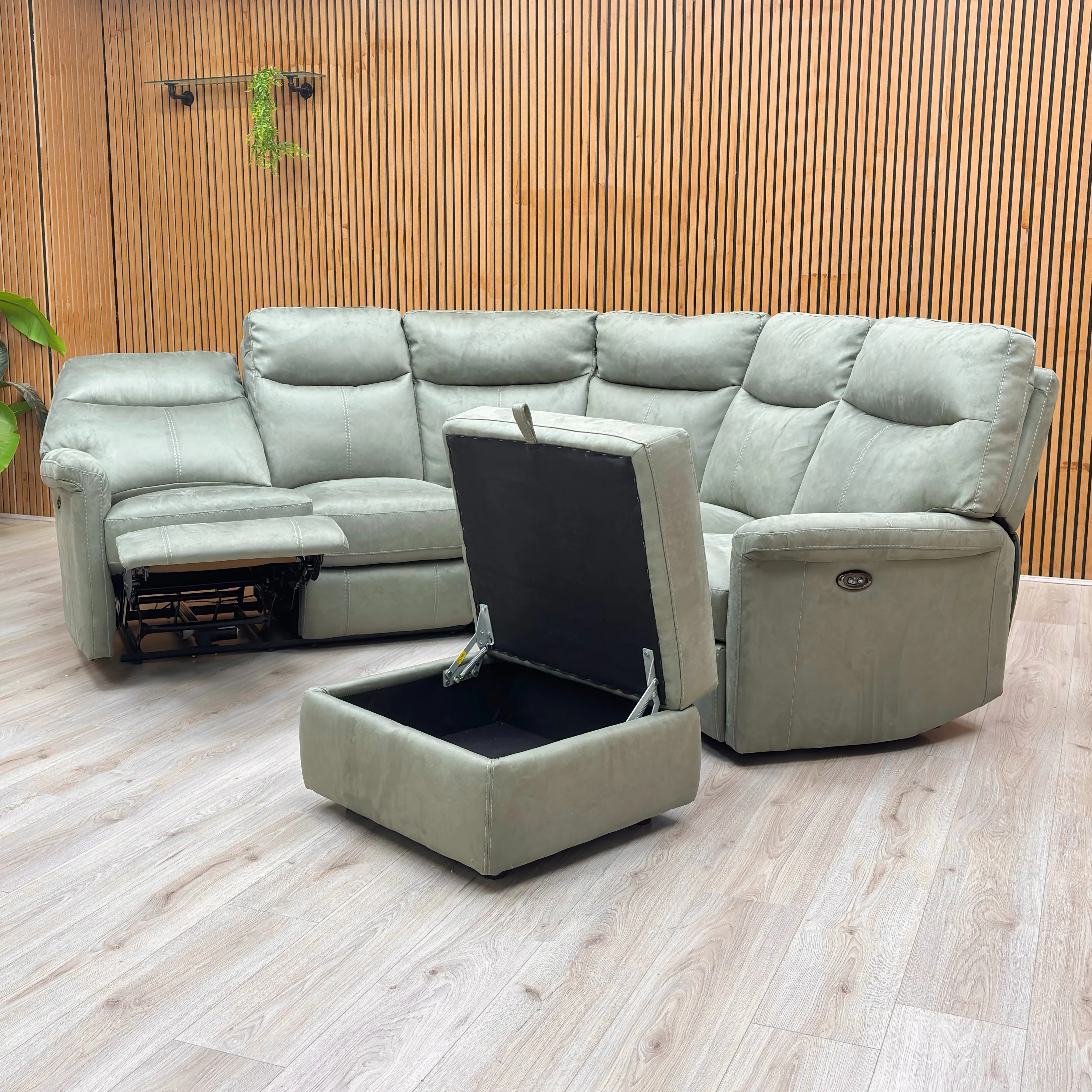 Compact Collection ‘Lille’ Olive Bfa-Ori-R12 Large Fabric Power Recliner Corner Sofa + Storage Footstool - Image 3