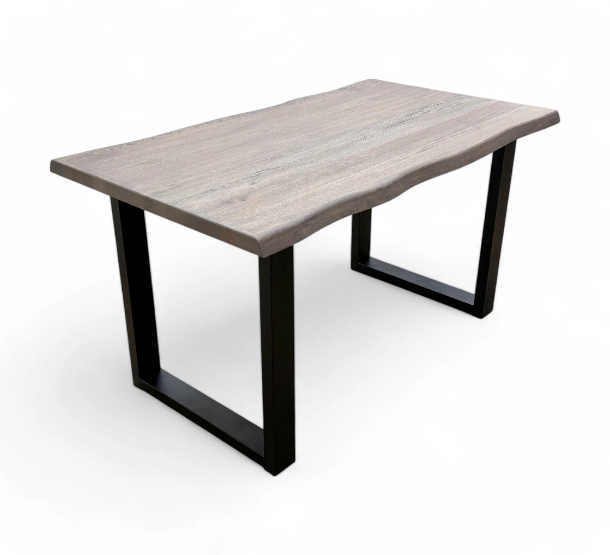 Compact 'Terra' Vintage Grey Oak Raw Edge Dining Table with U-Shaped Legs - Image 5