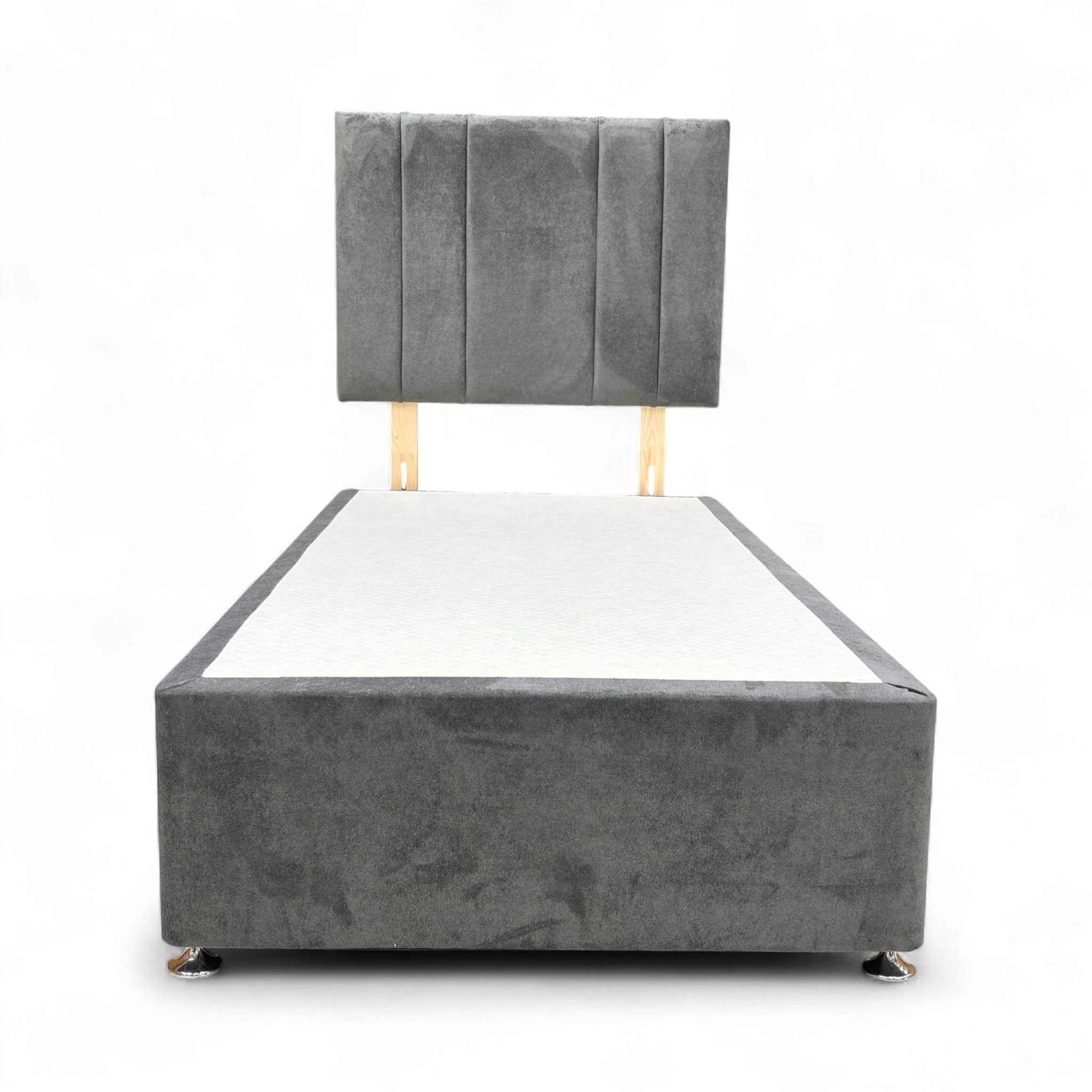 ‘Cygnus’ Milan Thunder Velvet Headboard + 2 Draw Divan Base - Single - Image 4