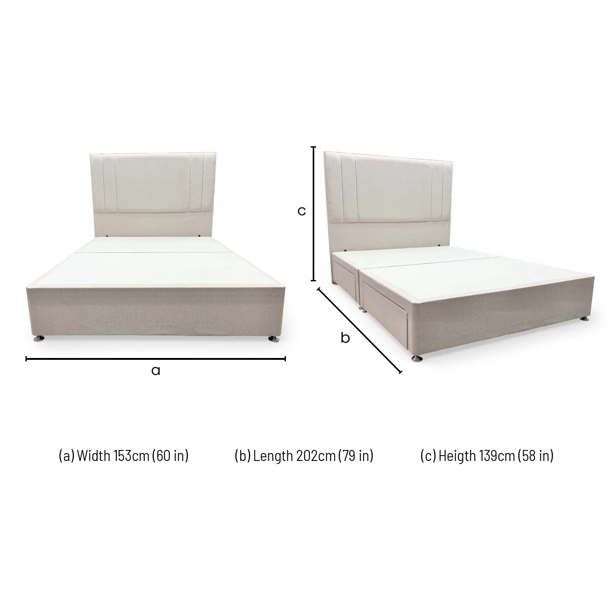 'Cygnus' Orkney Oat Fabric Floor standing Headboard + 4 Draw Divan Base - King - Image 9