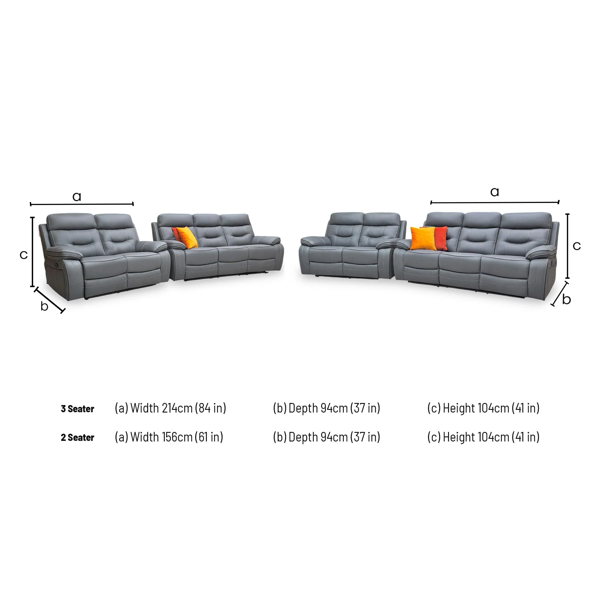 ‘Dante’ Grey Fabric 3 + 2 Manual Recliner Sofa Set - Image 11