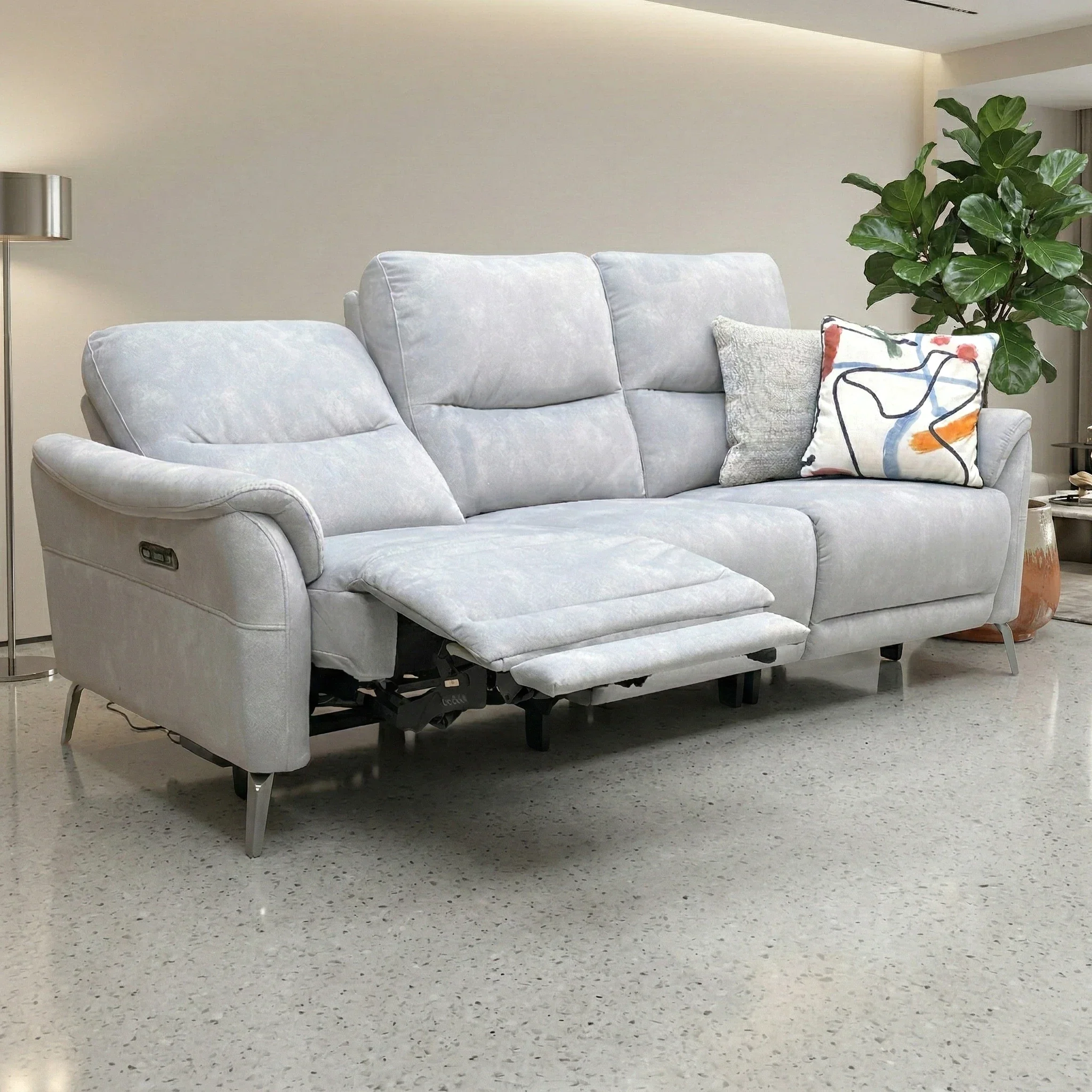 ‘Daytona’ Dexter Smoke Velvet 3 Seater Power Recliner Sofa with Built-in Bluetooth Speaker - Image 2