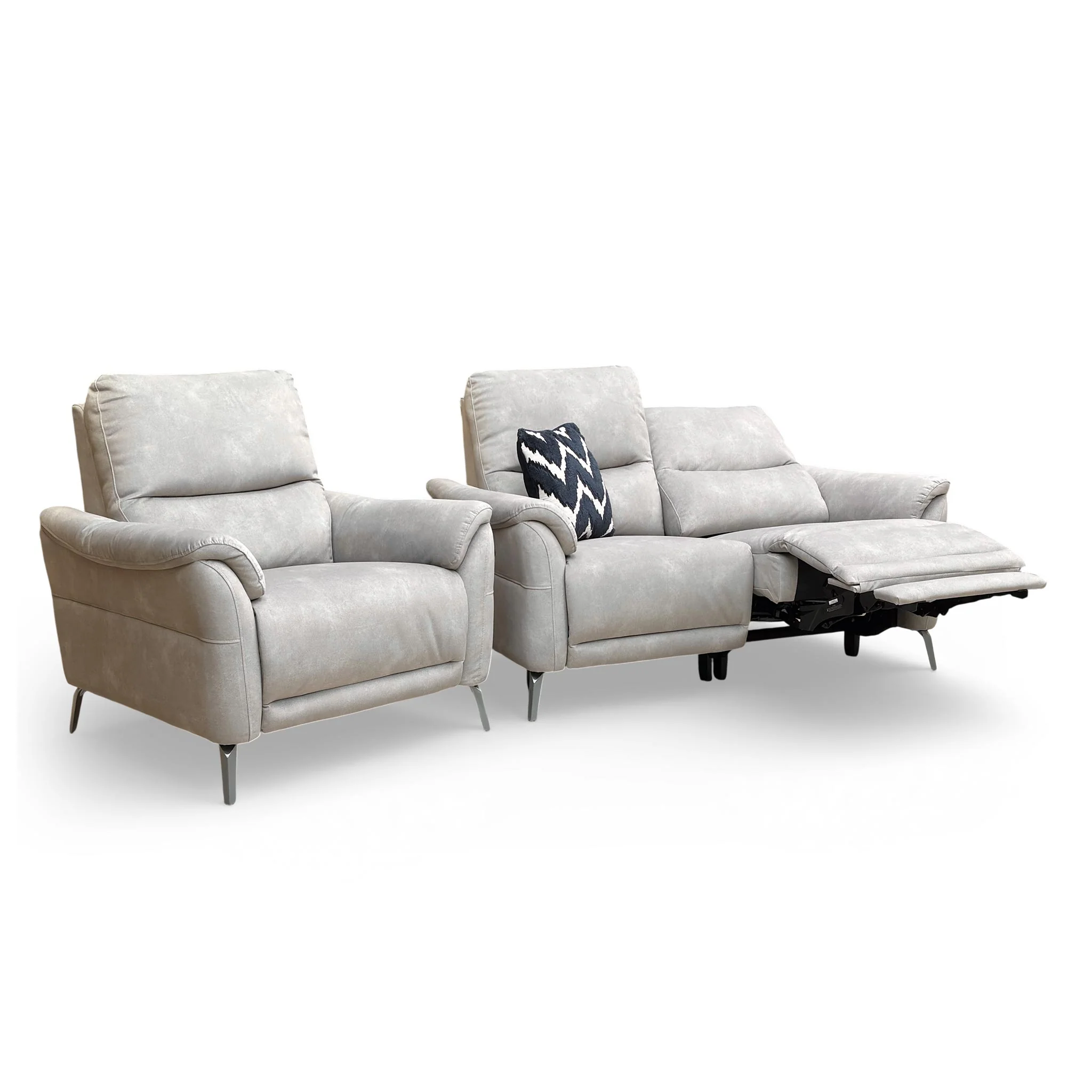 ‘Daytona’ Dexter Stone 43502 Velvet 2 Seater Power Recliner Sofa + Chair