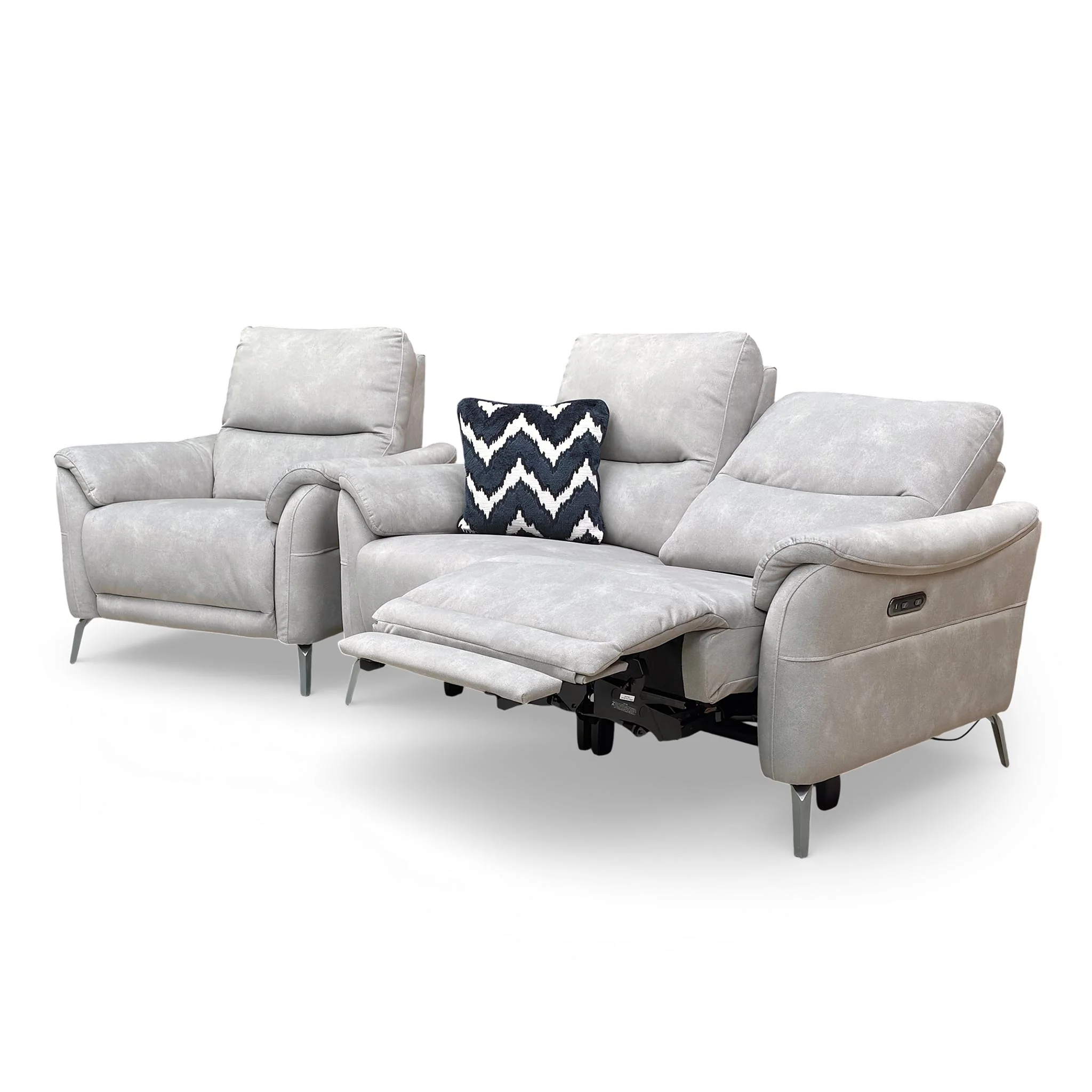‘Daytona’ Dexter Stone 43502 Velvet 2 Seater Power Recliner Sofa + Chair - Image 6