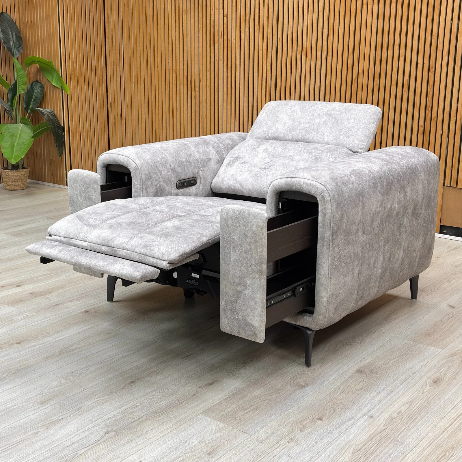 ‘Elphaba' Marble Stone 18176 Dapple Velvet Power Recliner Chair with Storage Arms - Image 3