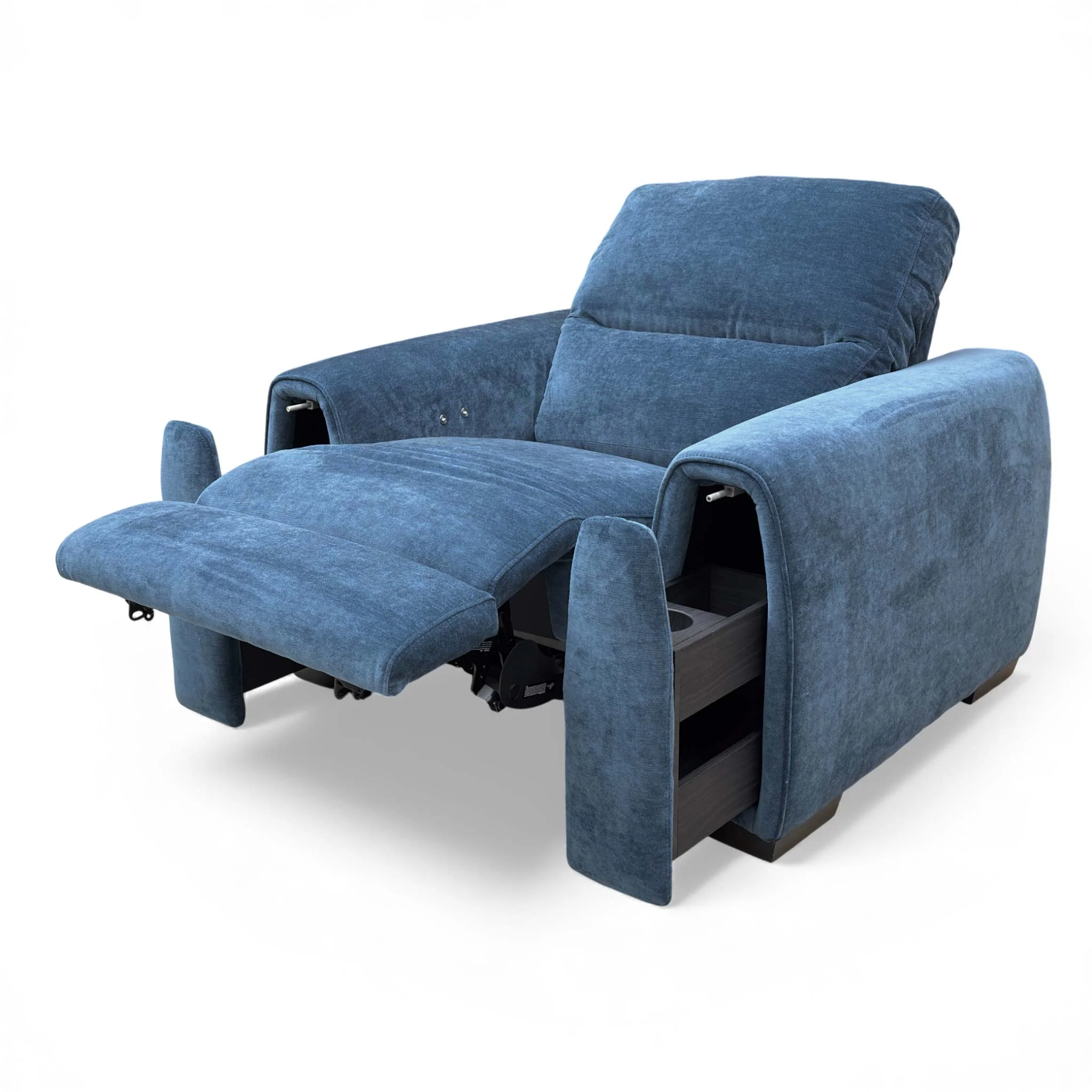 ‘Flex’ Fab-Can-R330 Steel Blue Velvet Power Recliner Armchair with Storage Arms - Image 6