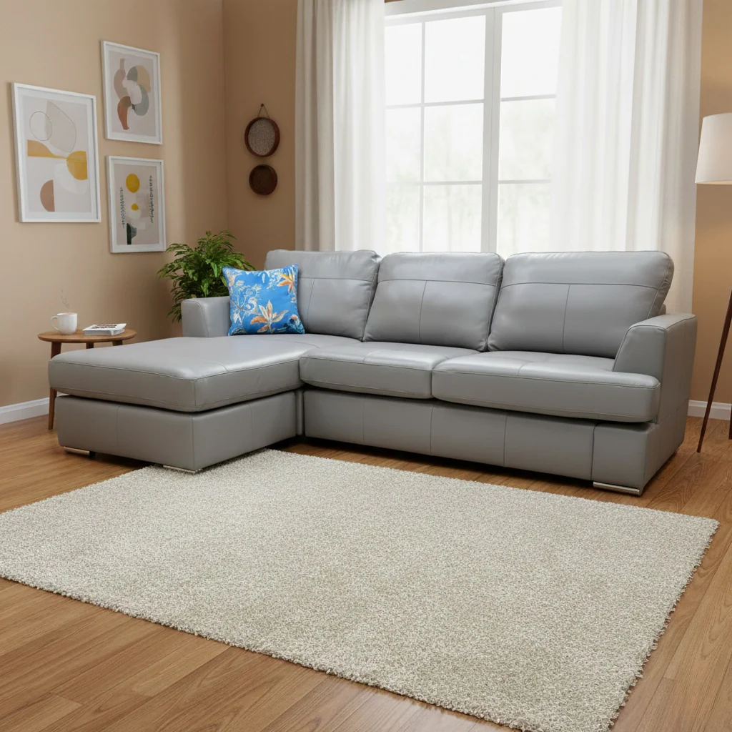 'Freya' Dove Grey Beau Leather Left Hand Facing 4 Seater Lounger - Image 2