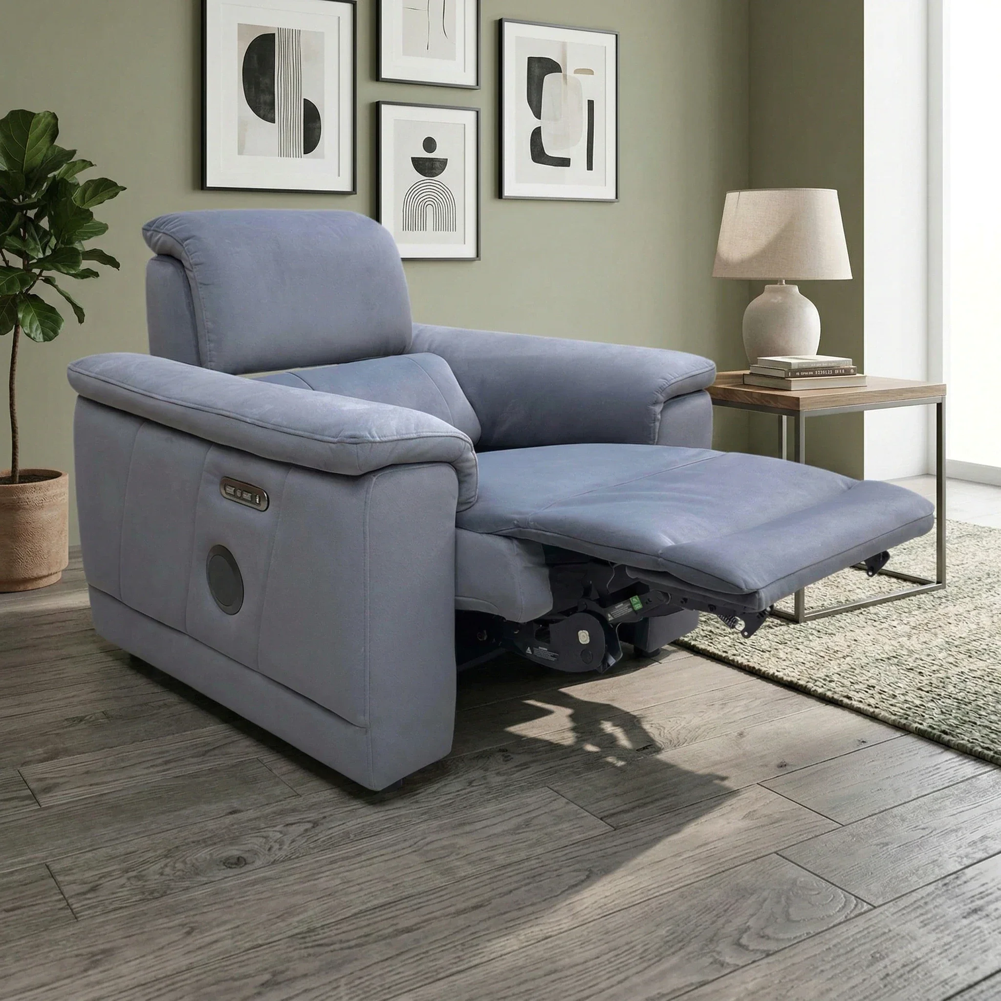 ‘Genius’ Bella Iron Grey 43460 Velvet Power Recliner Chair with Power Headrest and Bluetooth Speakers - Image 2